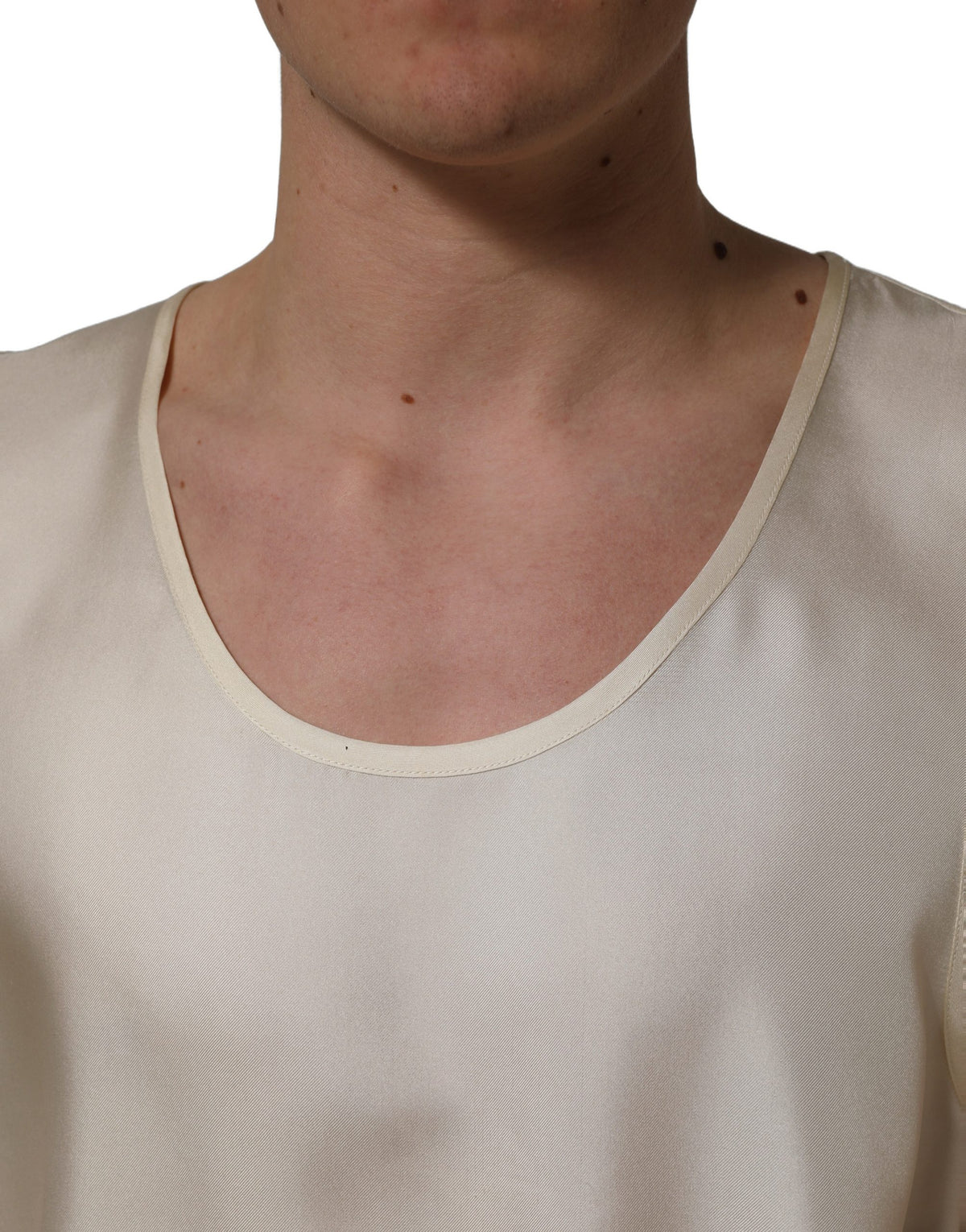 Dolce & Gabbana Off White Silk Sleeveless Tank Top T-shirt