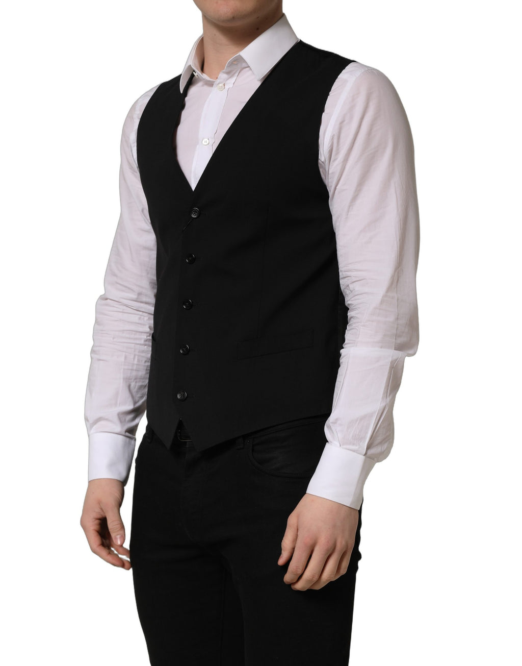 Dolce & Gabbana Black Wool Single Breasted Waistcoat Vest