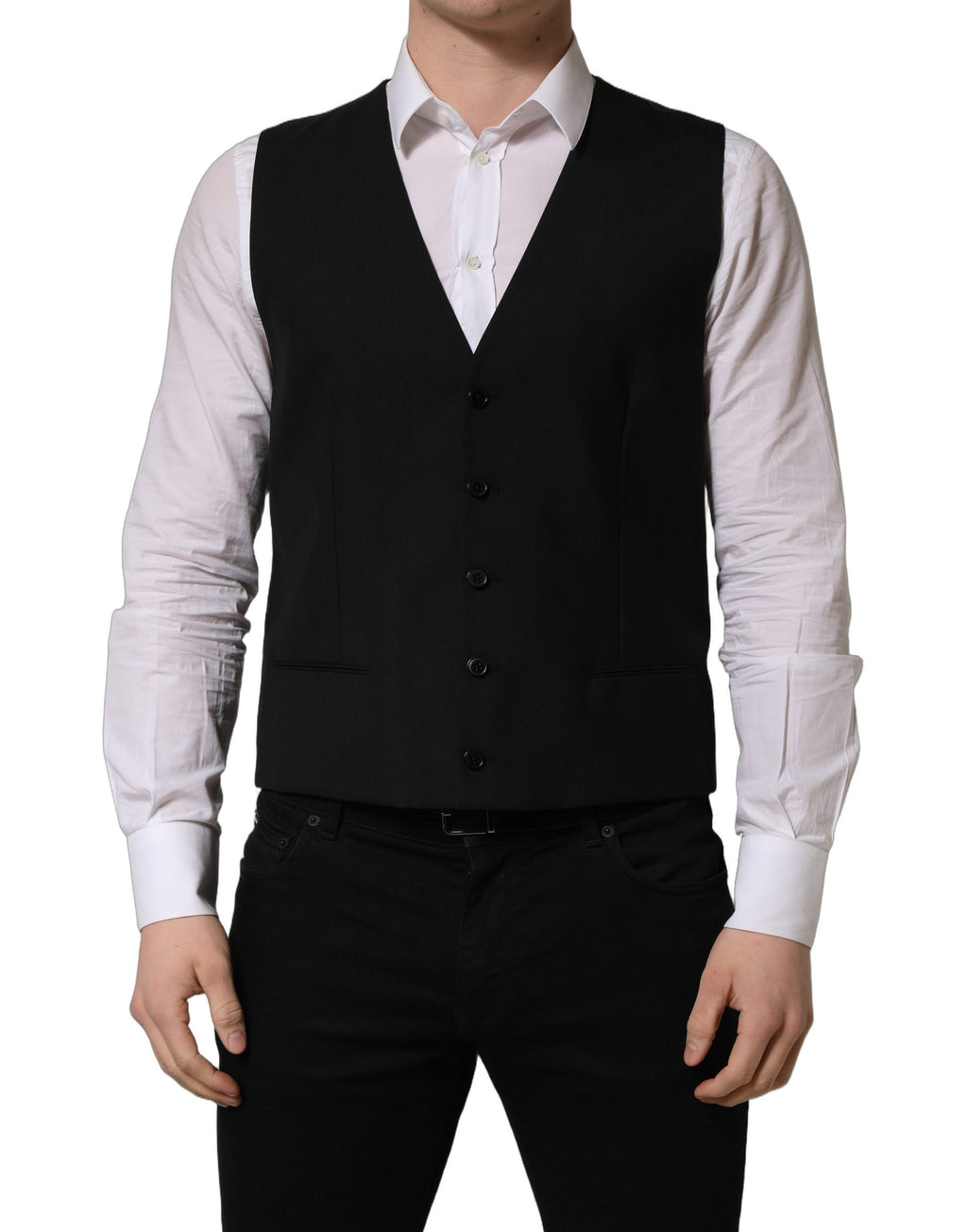 Dolce & Gabbana Black Wool Single Breasted Waistcoat Vest