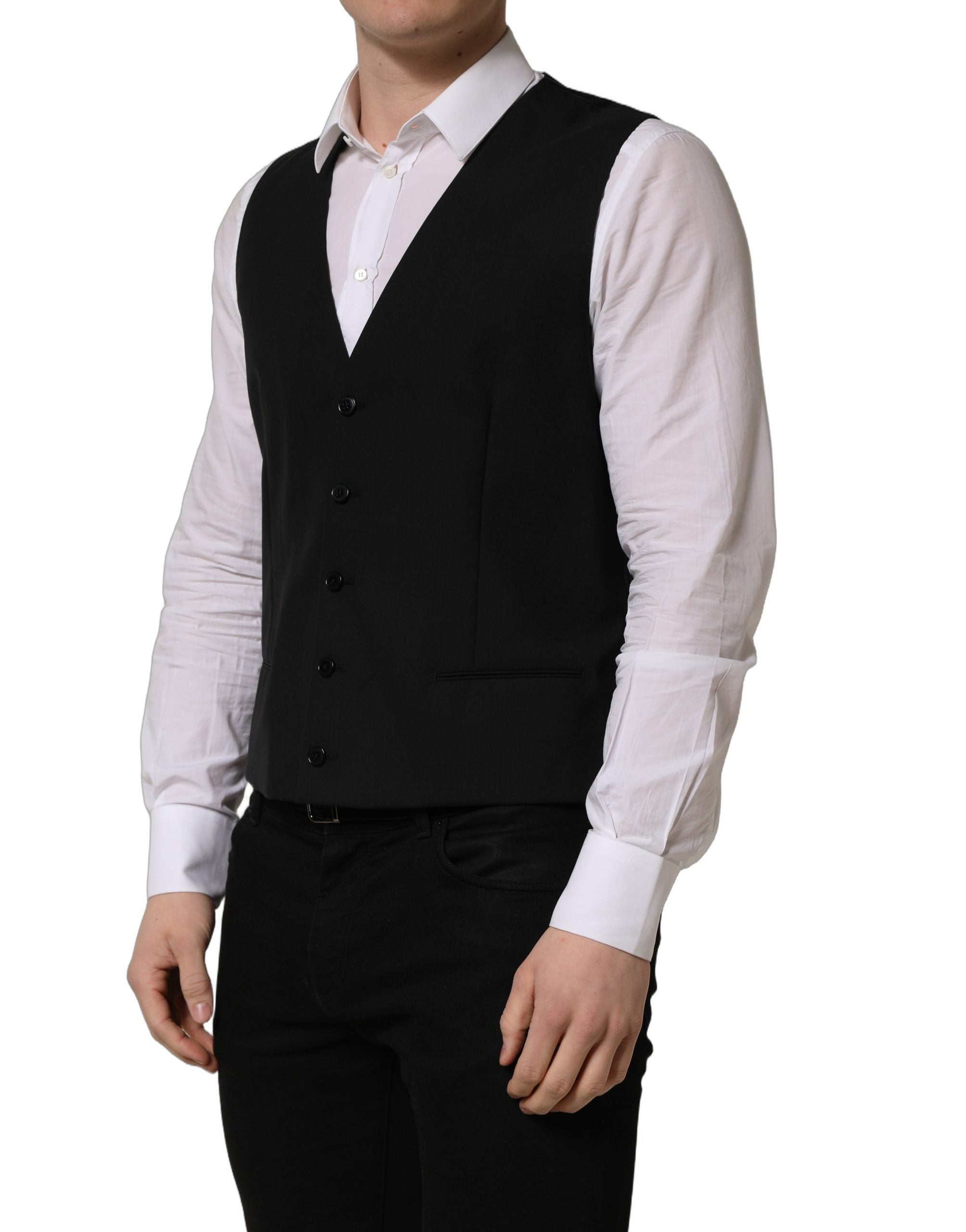 Dolce & Gabbana Black Wool Single Breasted Waistcoat Vest