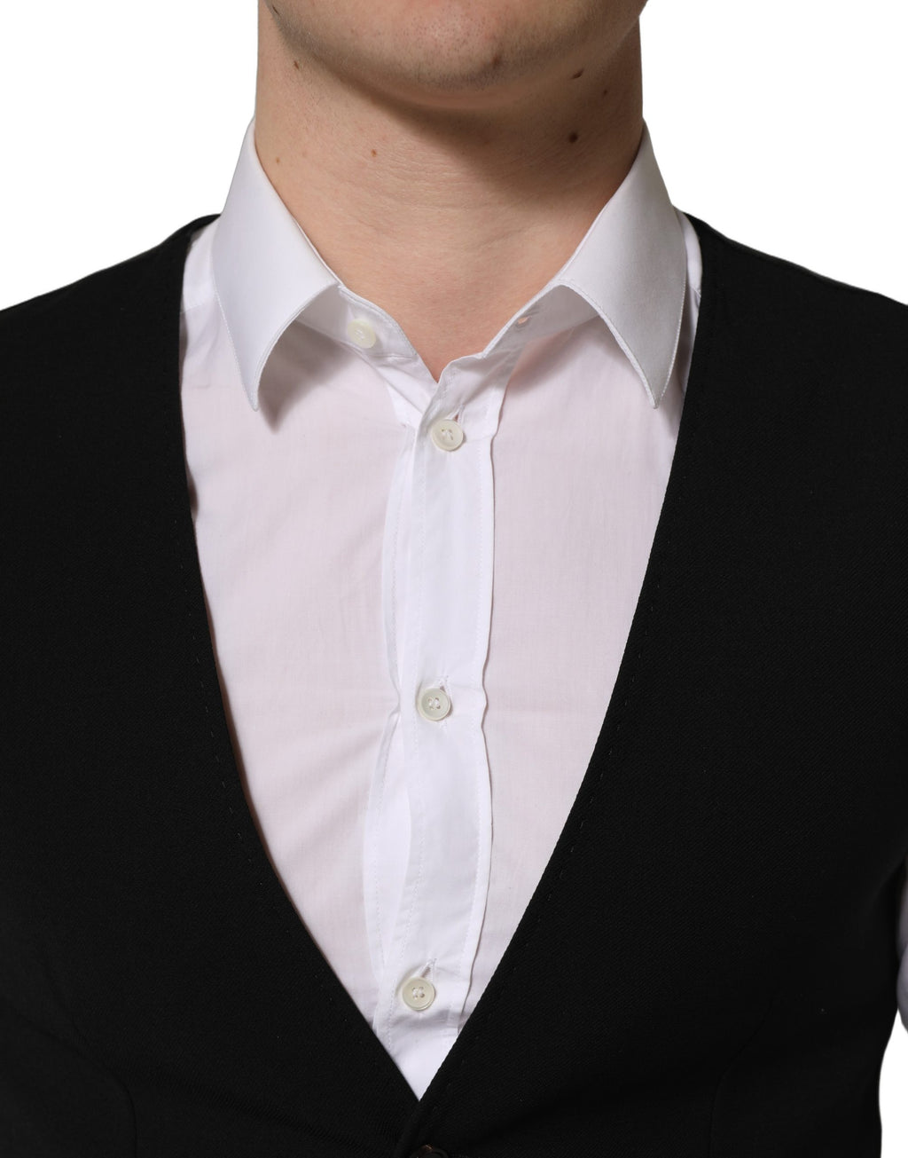 Dolce & Gabbana Black Wool Single Breasted Waistcoat Vest