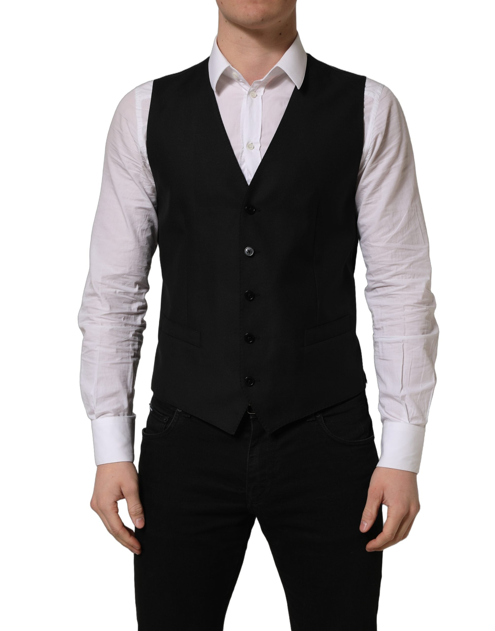 Dolce & Gabbana Black Wool Single Breasted Waistcoat Vest