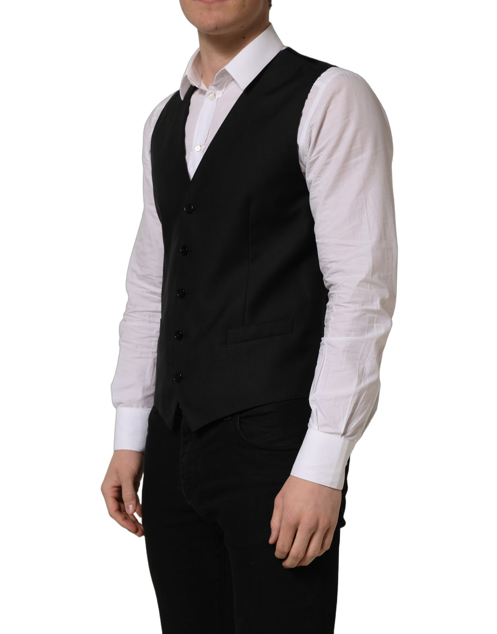 Dolce & Gabbana Black Wool Single Breasted Waistcoat Vest