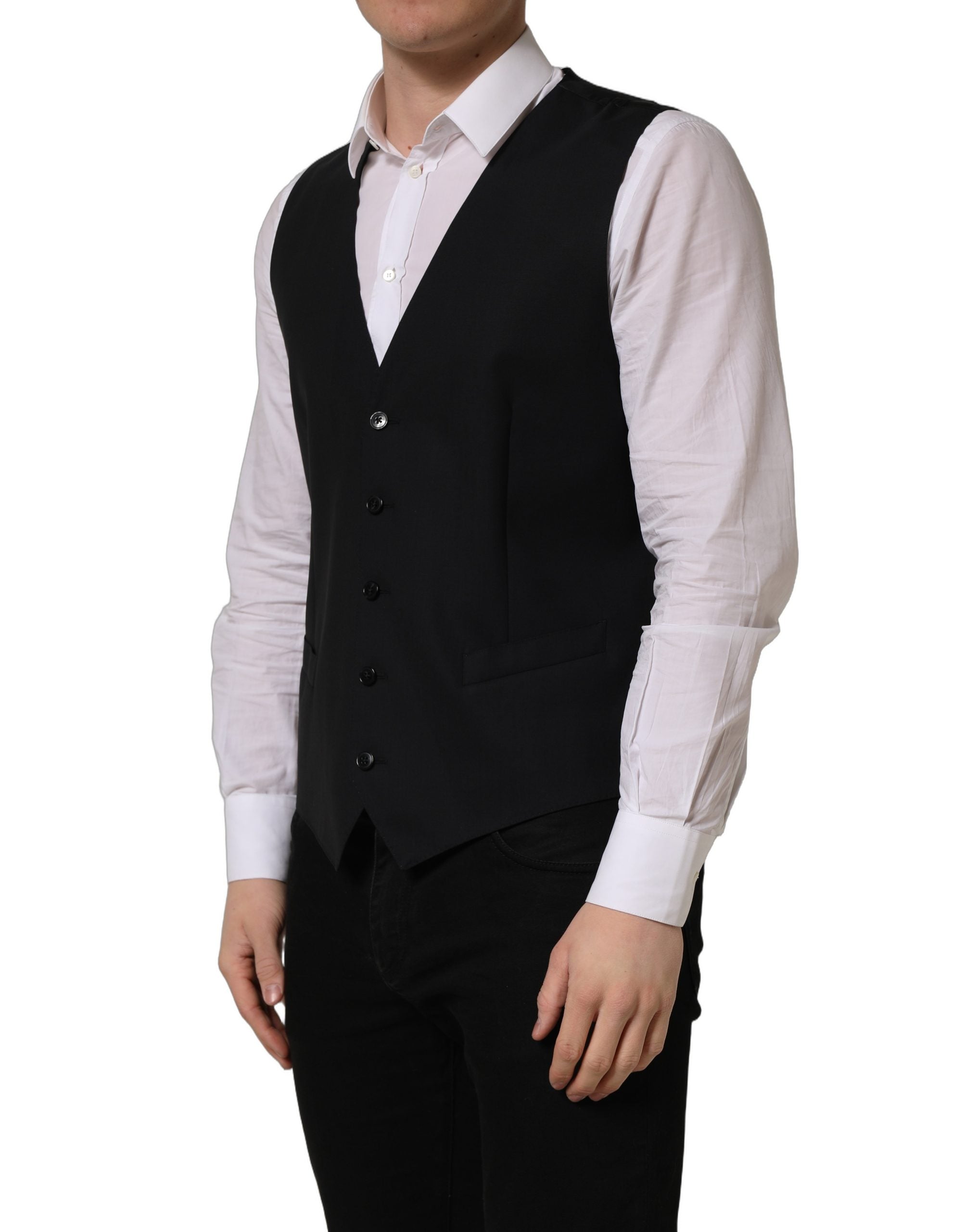 Dolce & Gabbana Black Wool Single Breasted Waistcoat Vest