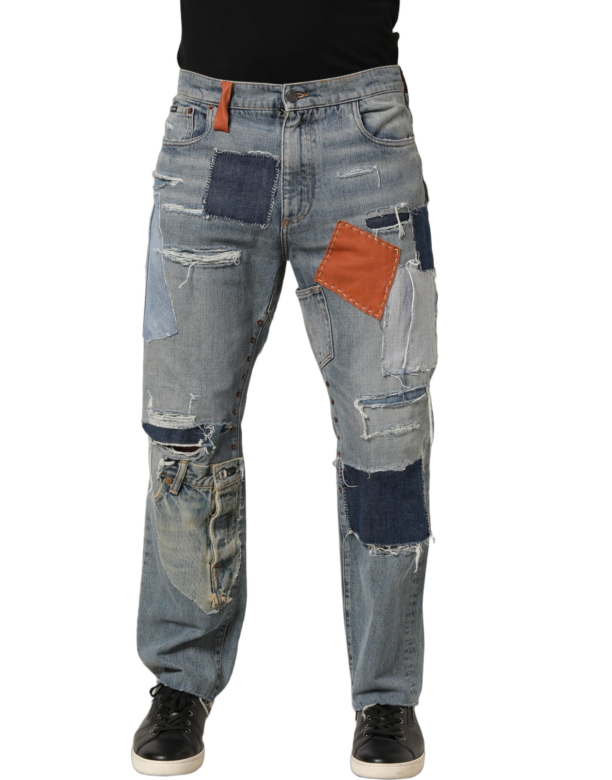 Dolce & Gabbana Blue Distressed Patchwork StraightDenim Jeans