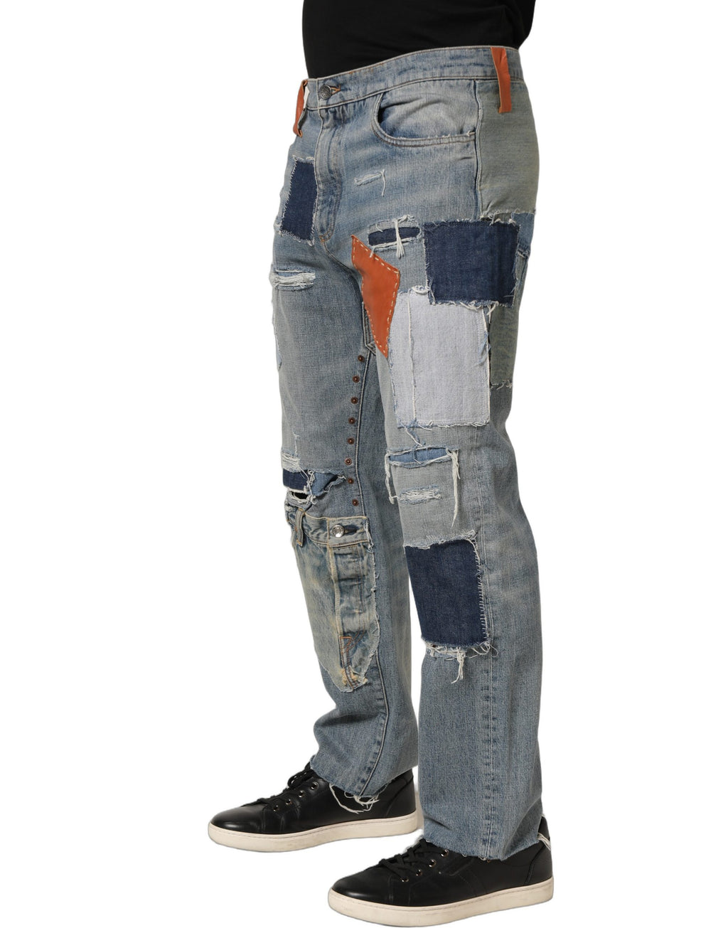 Dolce & Gabbana Blue Distressed Patchwork StraightDenim Jeans
