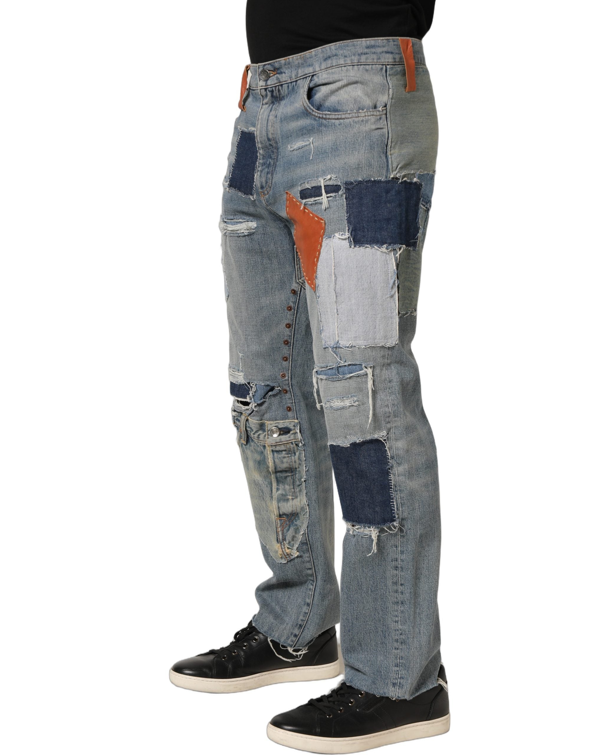 Dolce & Gabbana Blue Distressed Patchwork StraightDenim Jeans