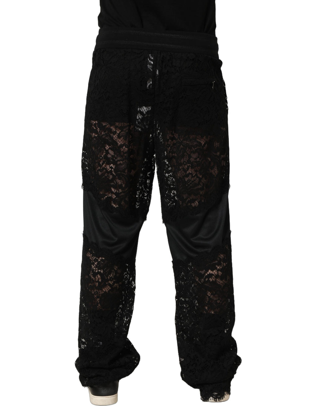 Dolce & Gabbana Black Lace Mid Waist Jogger Men Trouser Pants