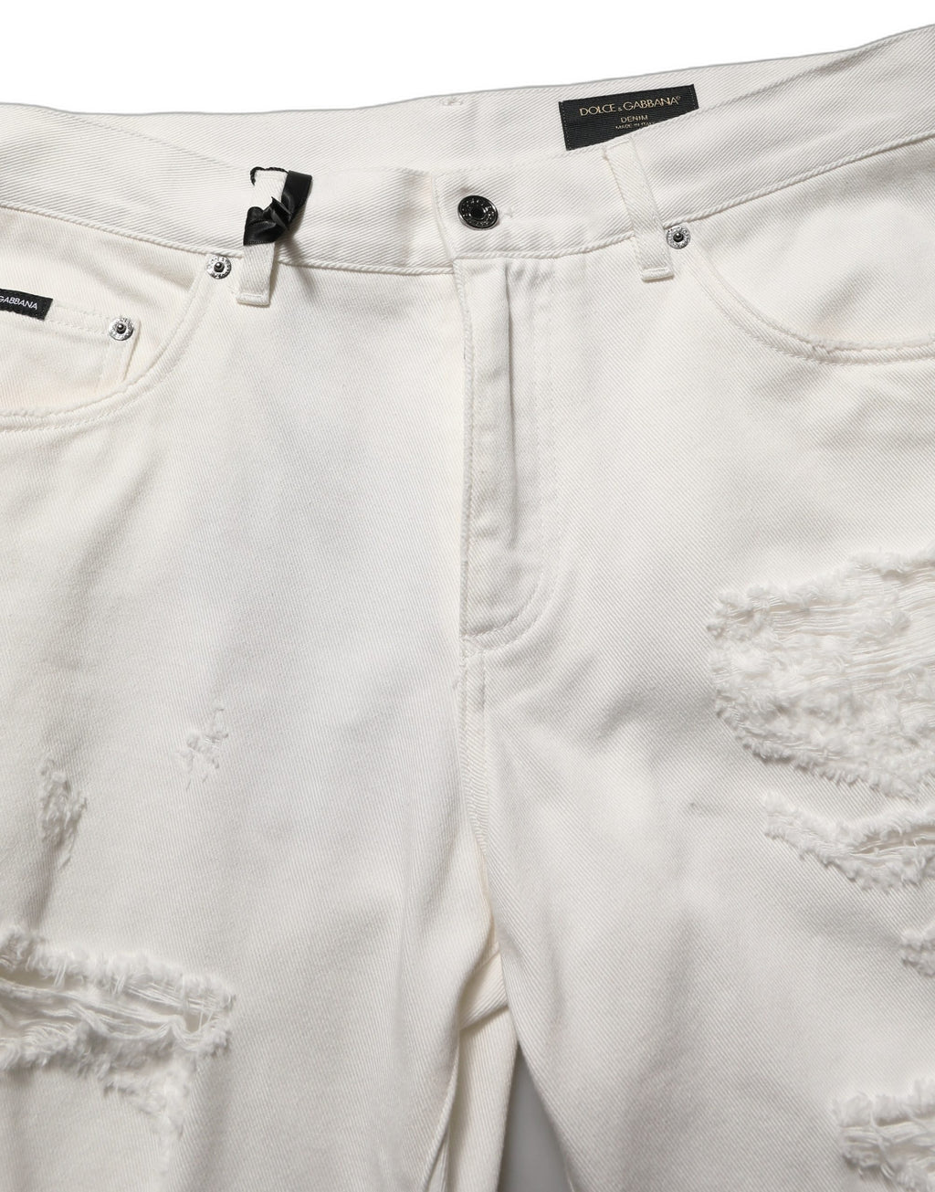 Dolce & Gabbana White Cotton Distressed Straight Denim Jeans