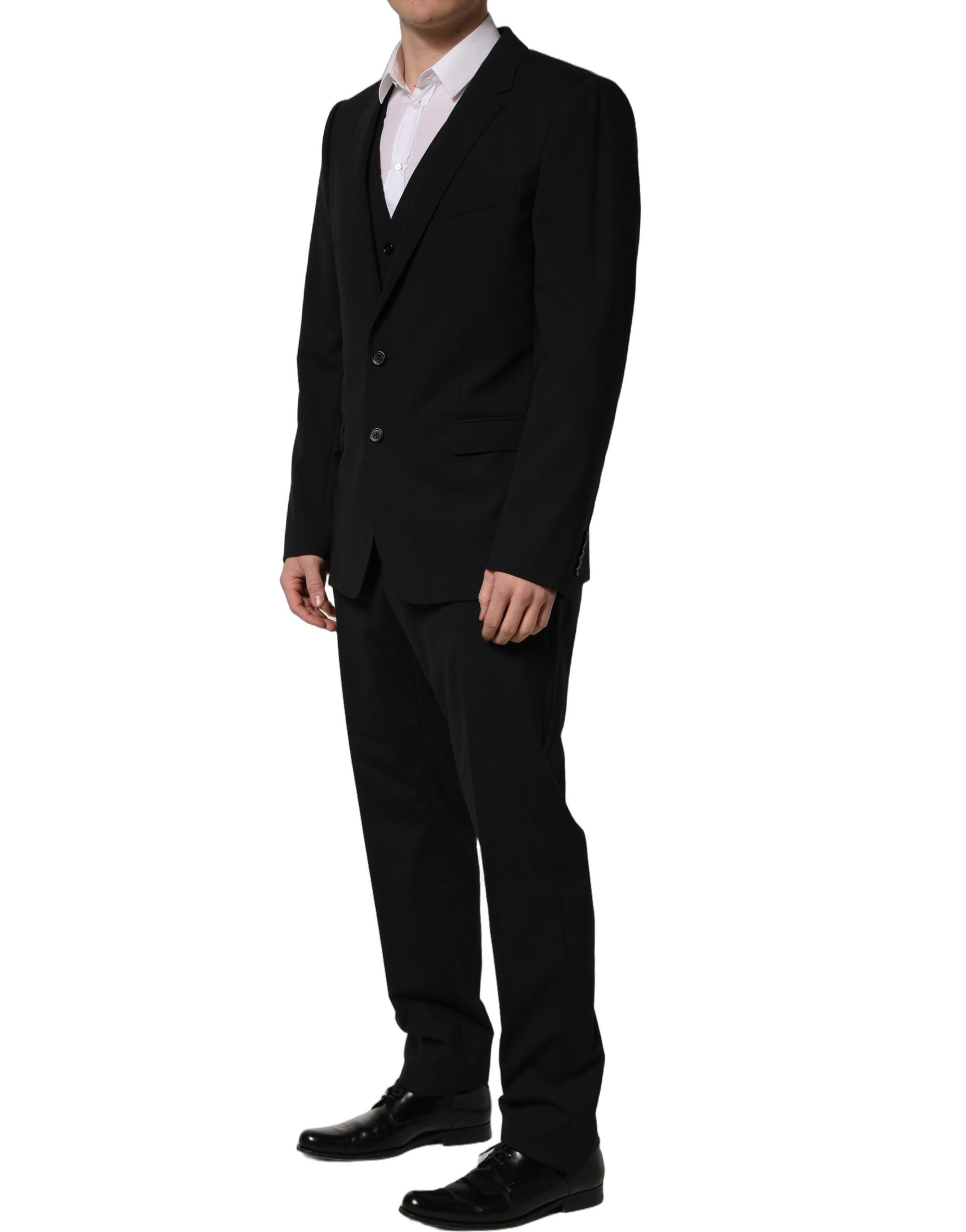 Dolce & Gabbana Black Wool Slim Fit Formal 3 Piece Men Suit