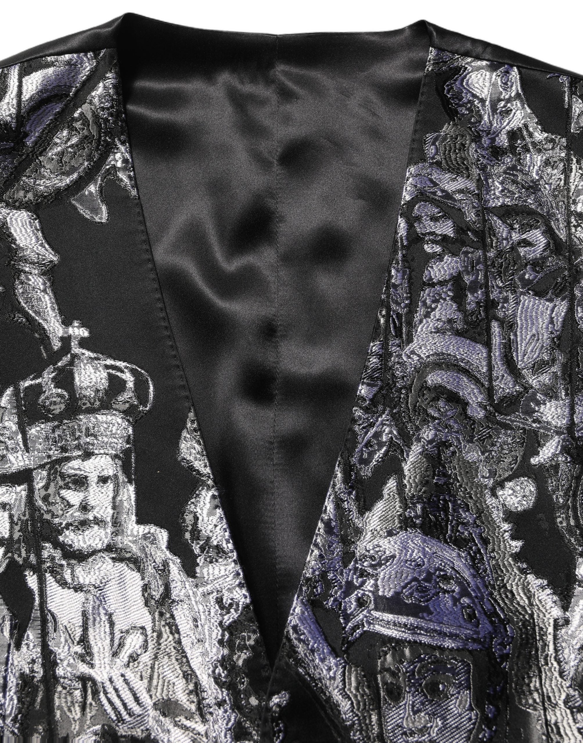 Dolce & Gabbana Dark Gray Jacquard Slim Fit Formal 3 Piece Suit