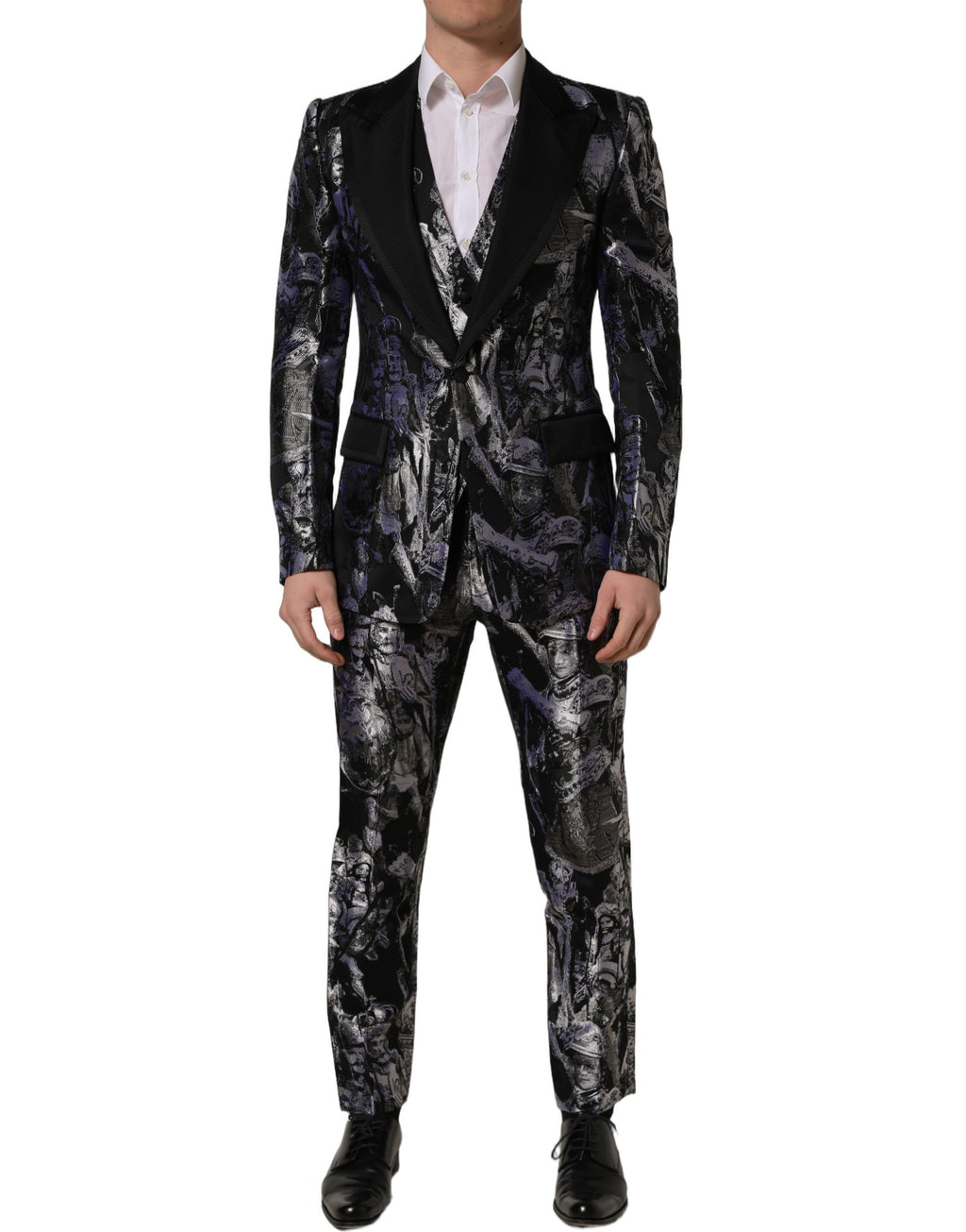 Dolce & Gabbana Dark Gray Jacquard Slim Fit Formal 3 Piece Suit