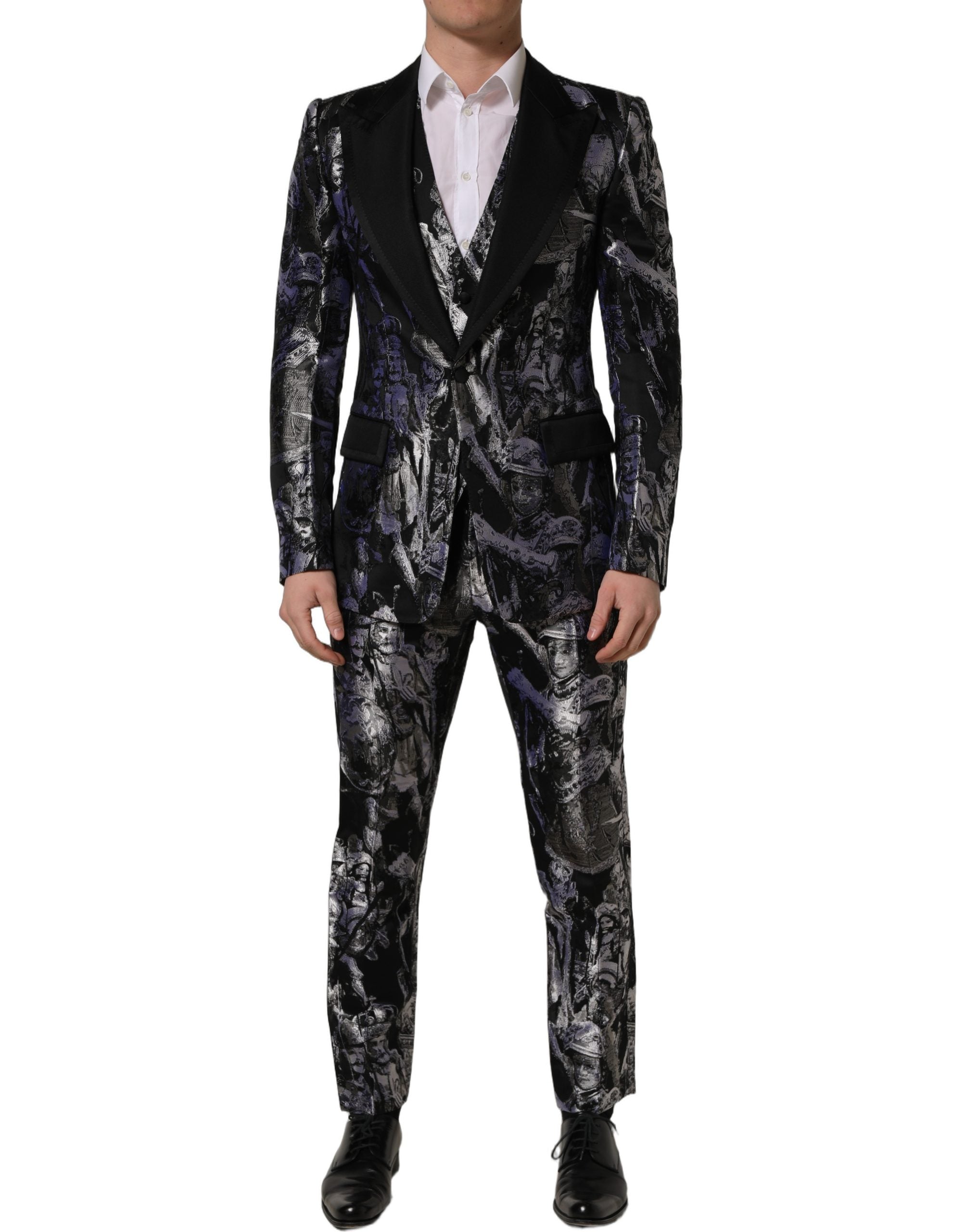 Dolce & Gabbana Dark Gray Jacquard Slim Fit Formal 3 Piece Suit