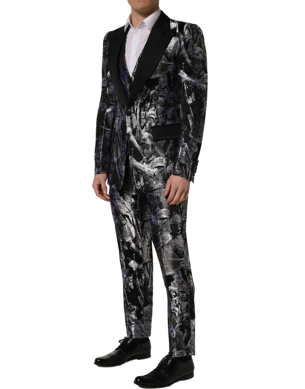Dolce & Gabbana Dark Gray Jacquard Slim Fit Formal 3 Piece Suit