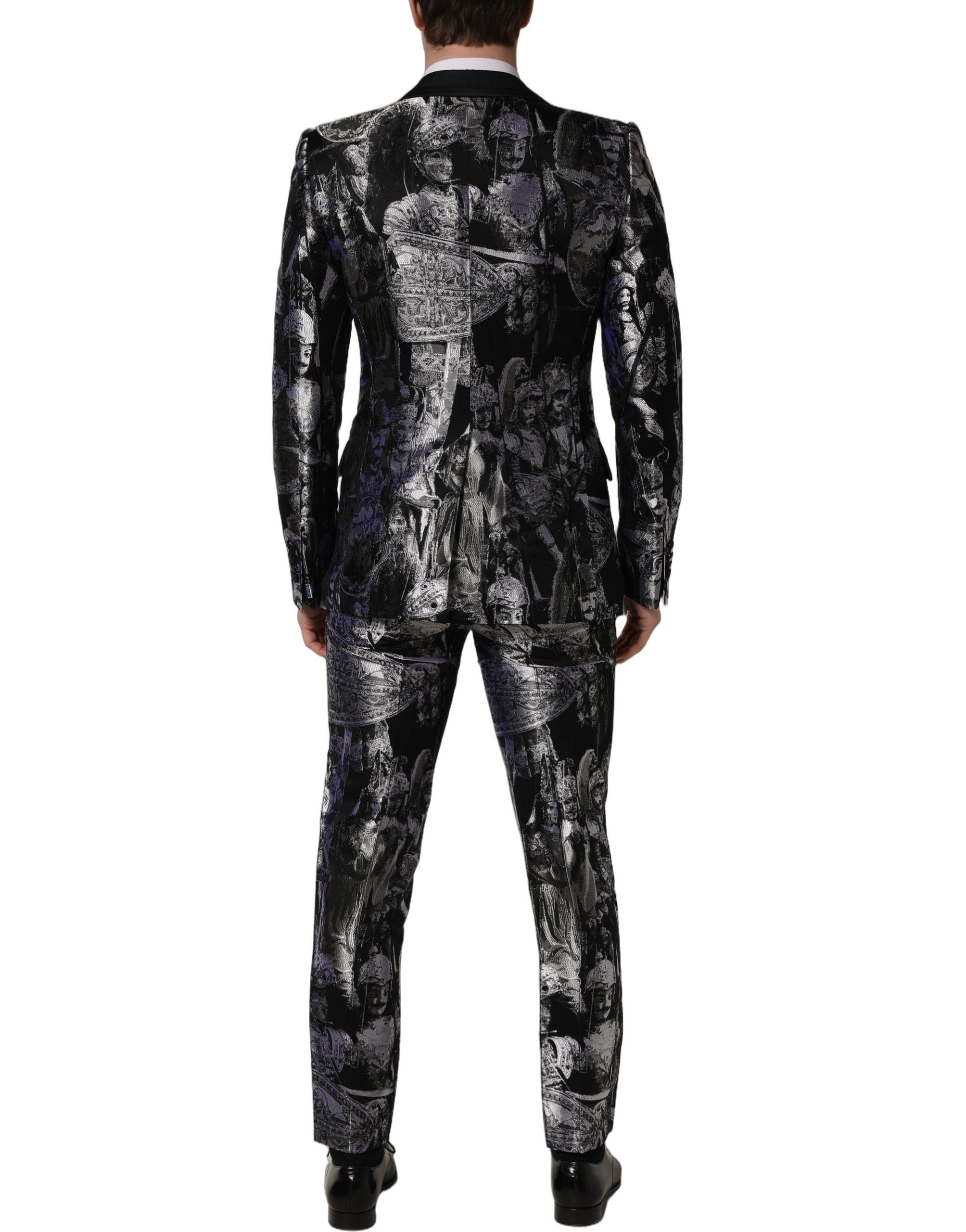 Dolce & Gabbana Dark Gray Jacquard Slim Fit Formal 3 Piece Suit