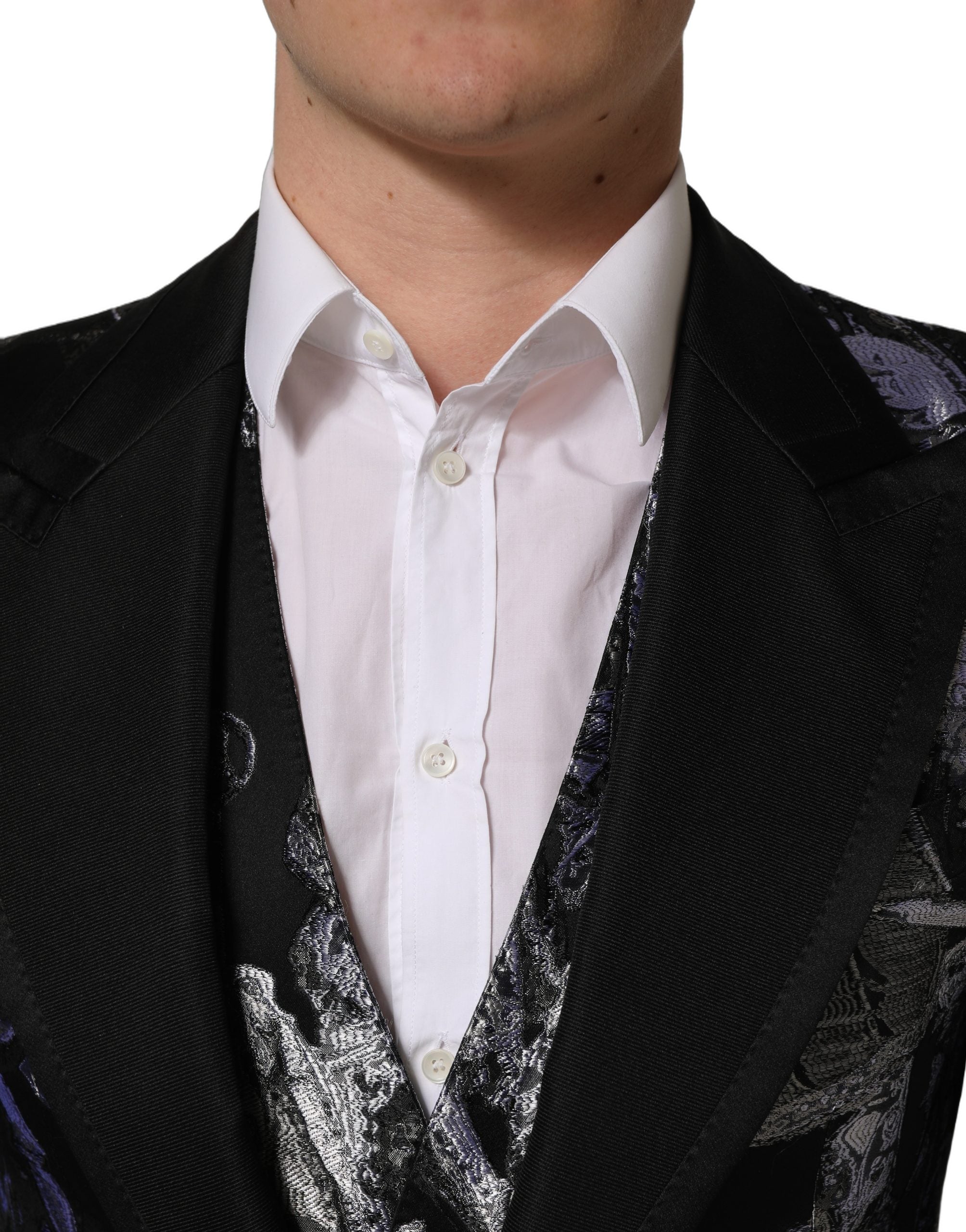 Dolce & Gabbana Dark Gray Jacquard Slim Fit Formal 3 Piece Suit