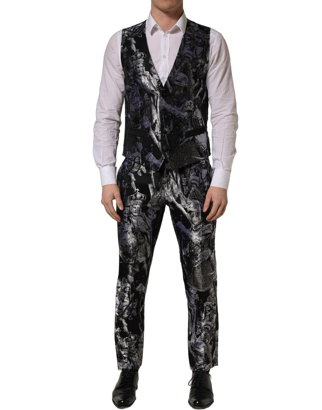 Dolce & Gabbana Dark Gray Jacquard Slim Fit Formal 3 Piece Suit