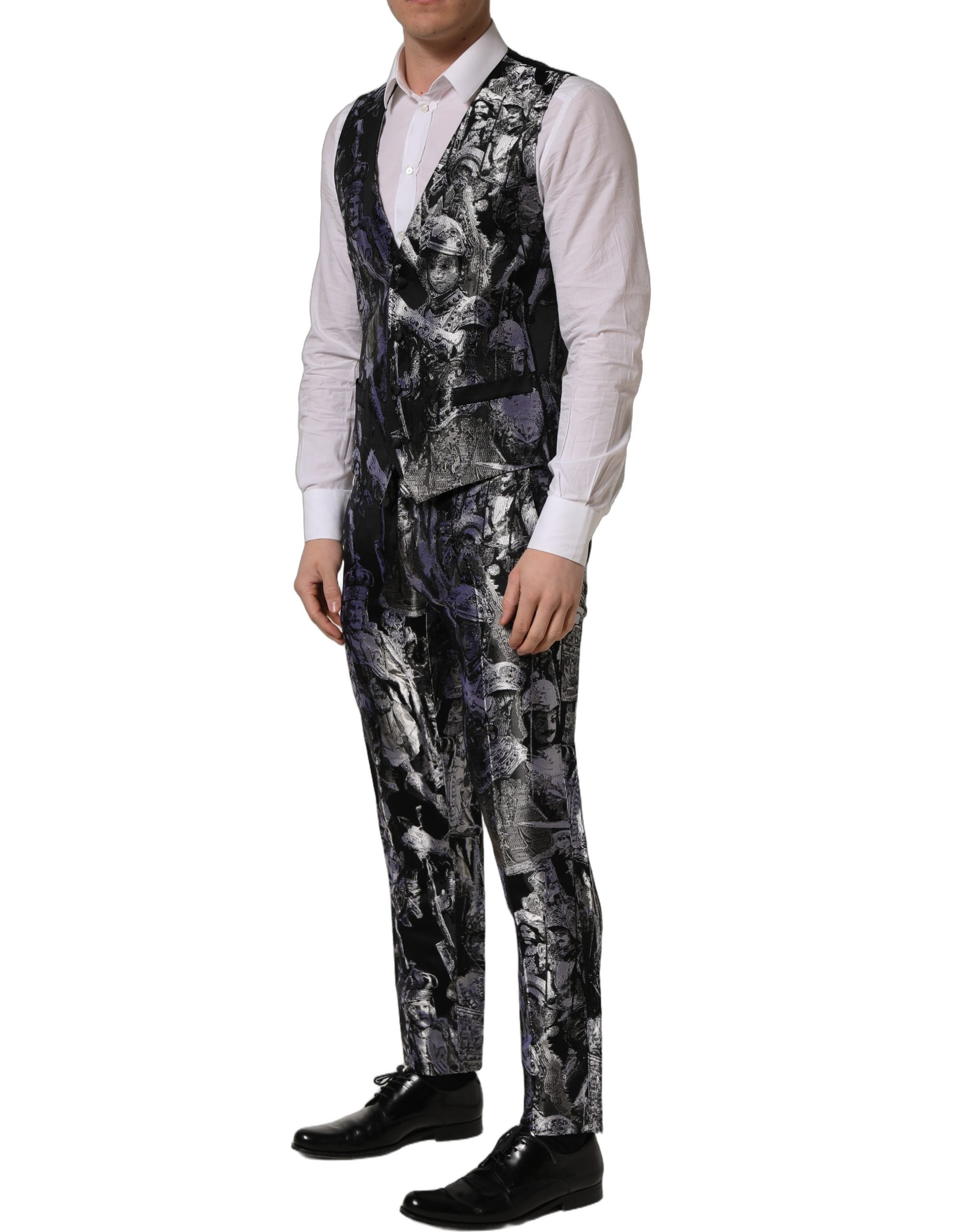 Dolce & Gabbana Dark Gray Jacquard Slim Fit Formal 3 Piece Suit