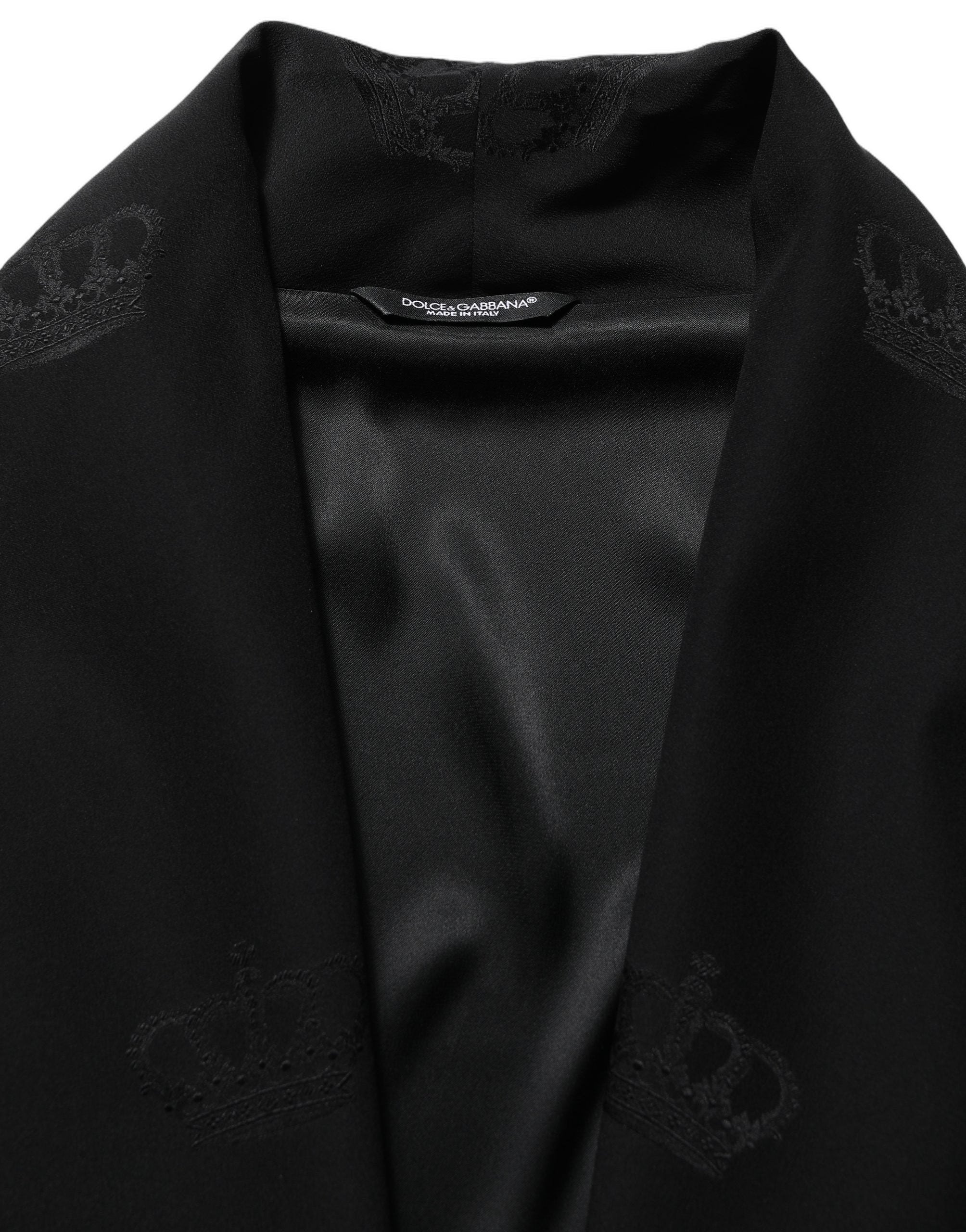 Dolce & Gabbana Black 100% Silk Robe Men Wrap Coat Jacket