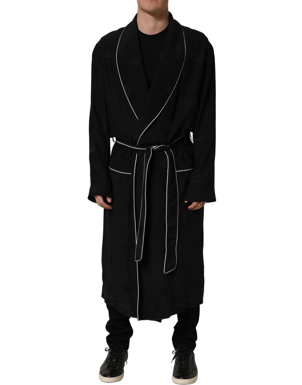 Dolce & Gabbana Black 100% Silk Robe Men Wrap Coat Jacket