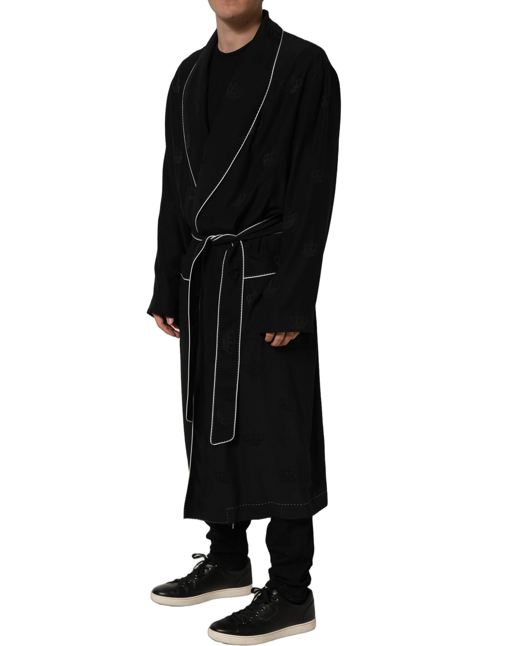 Dolce & Gabbana Black 100% Silk Robe Men Wrap Coat Jacket