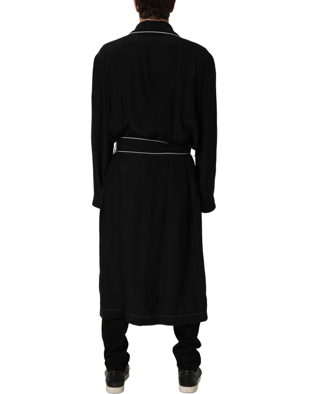 Dolce & Gabbana Black 100% Silk Robe Men Wrap Coat Jacket