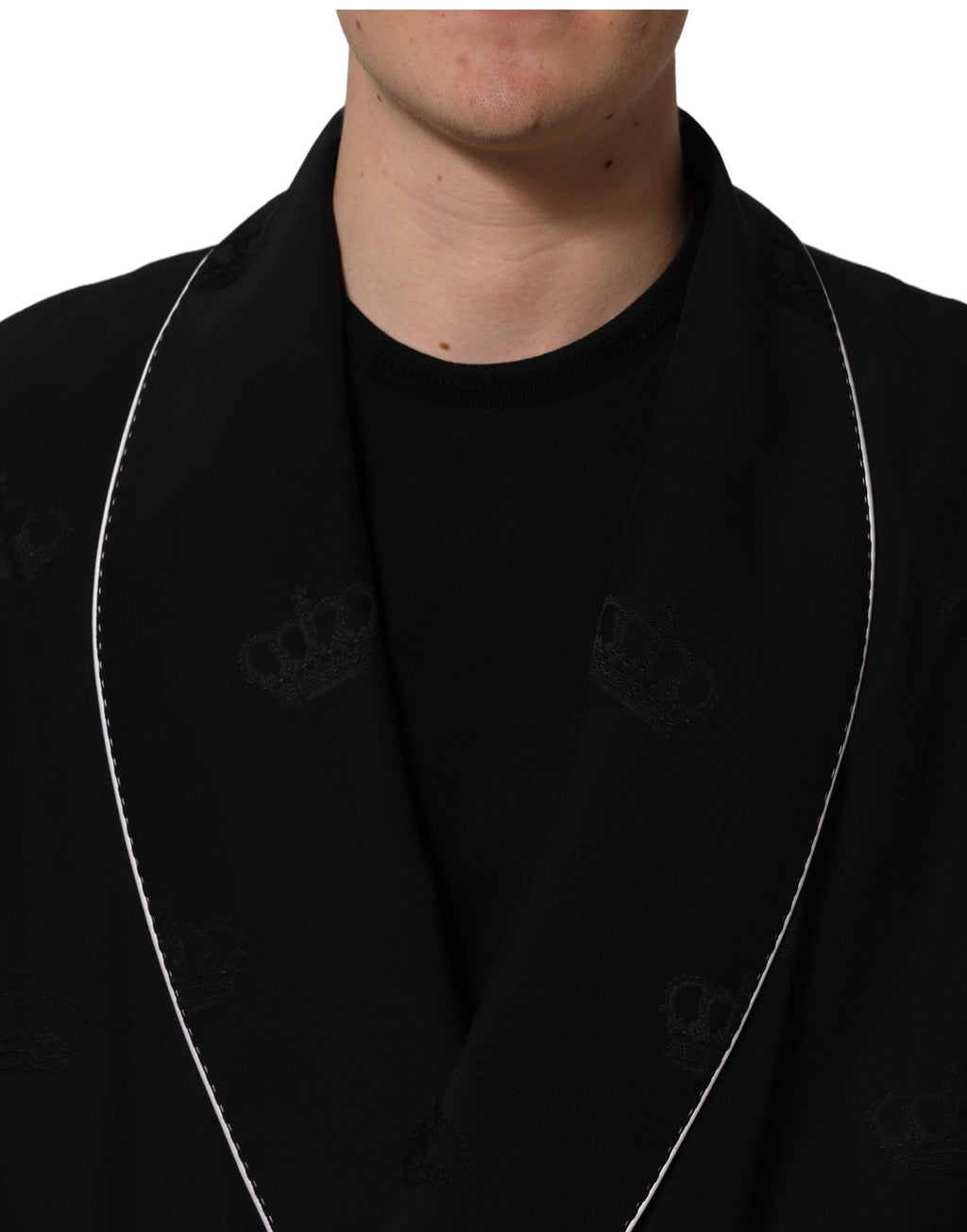Dolce & Gabbana Black 100% Silk Robe Men Wrap Coat Jacket