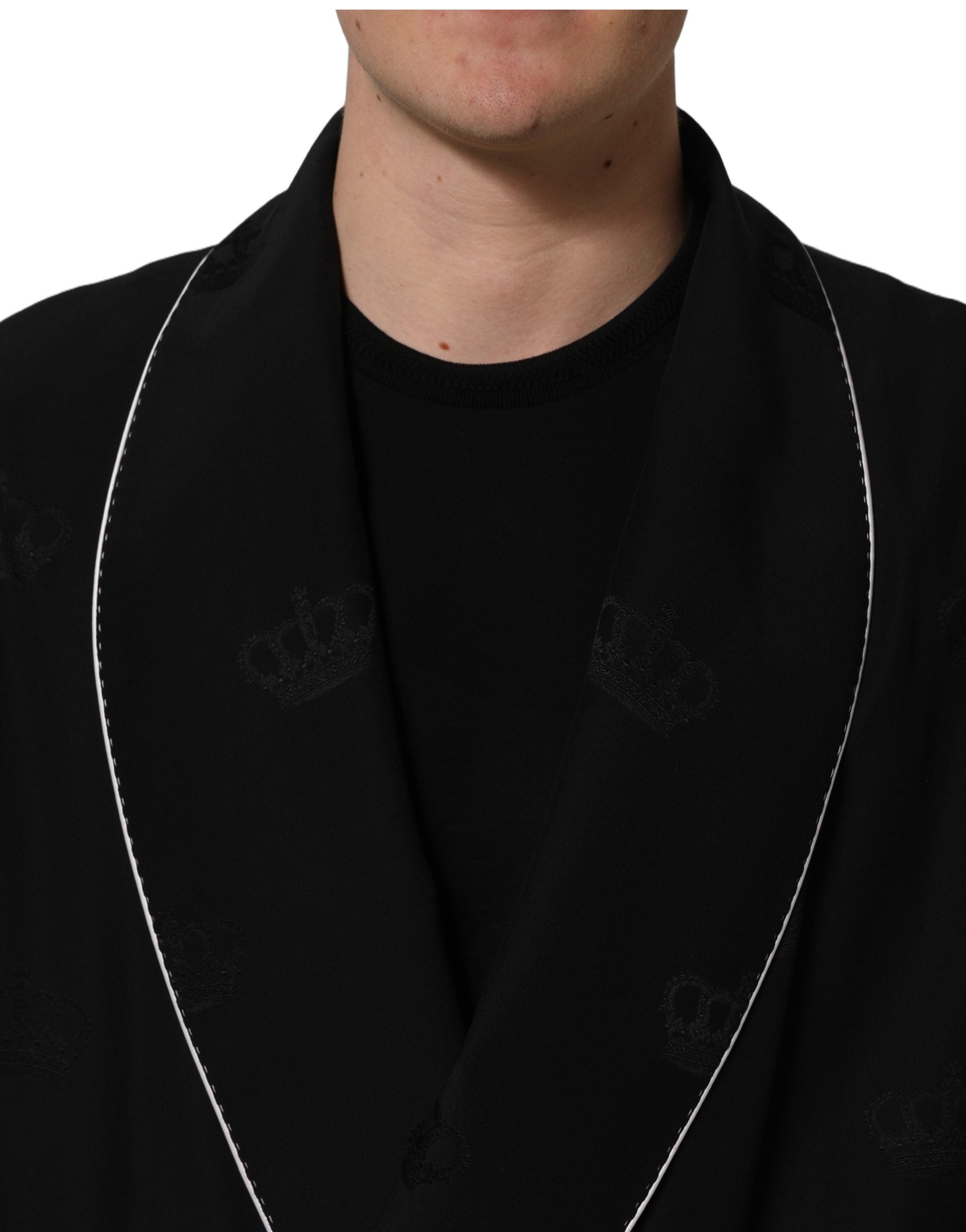 Dolce & Gabbana Black 100% Silk Robe Men Wrap Coat Jacket