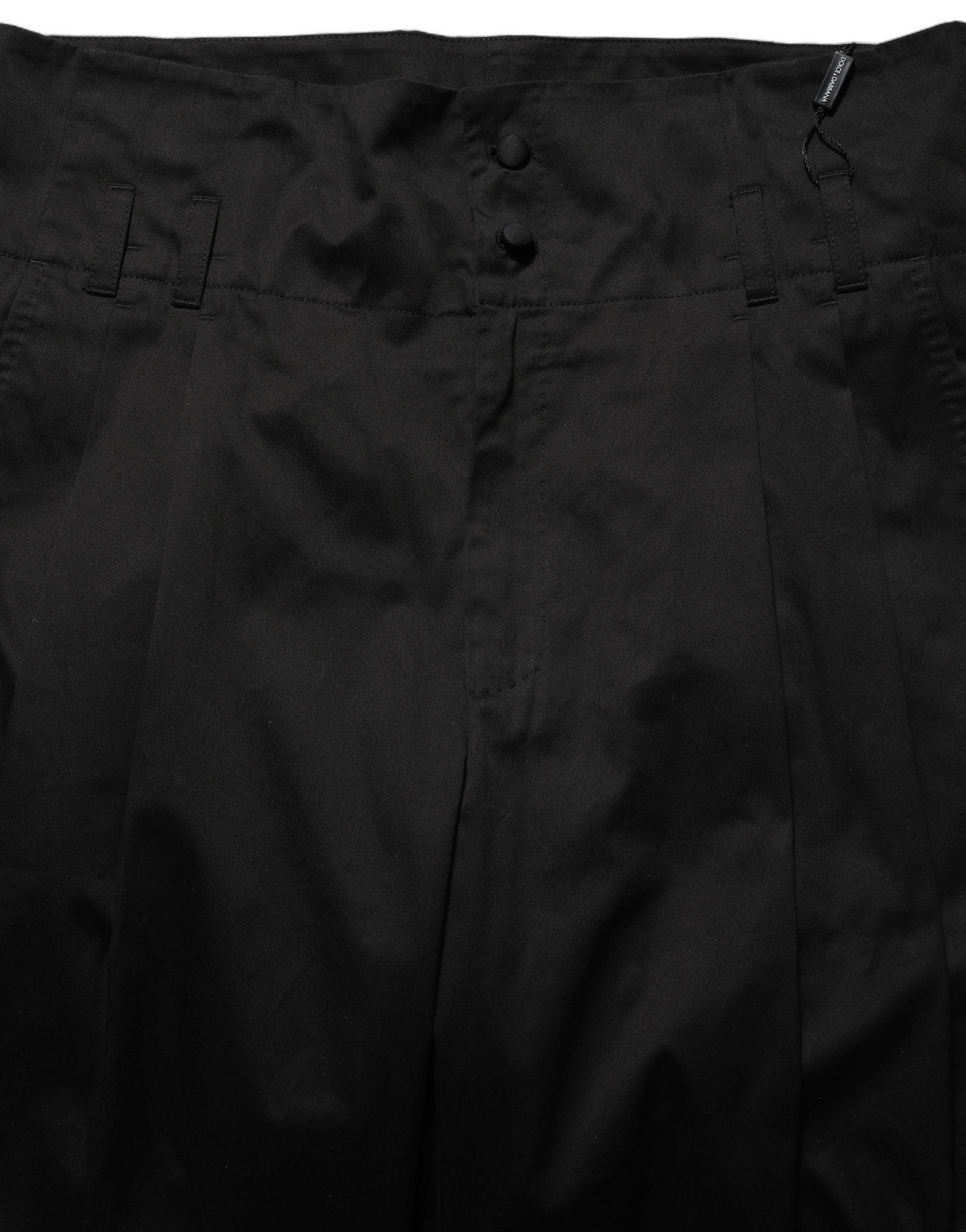 Dolce & Gabbana Black Cotton Straight Leg DressTrouser Pants