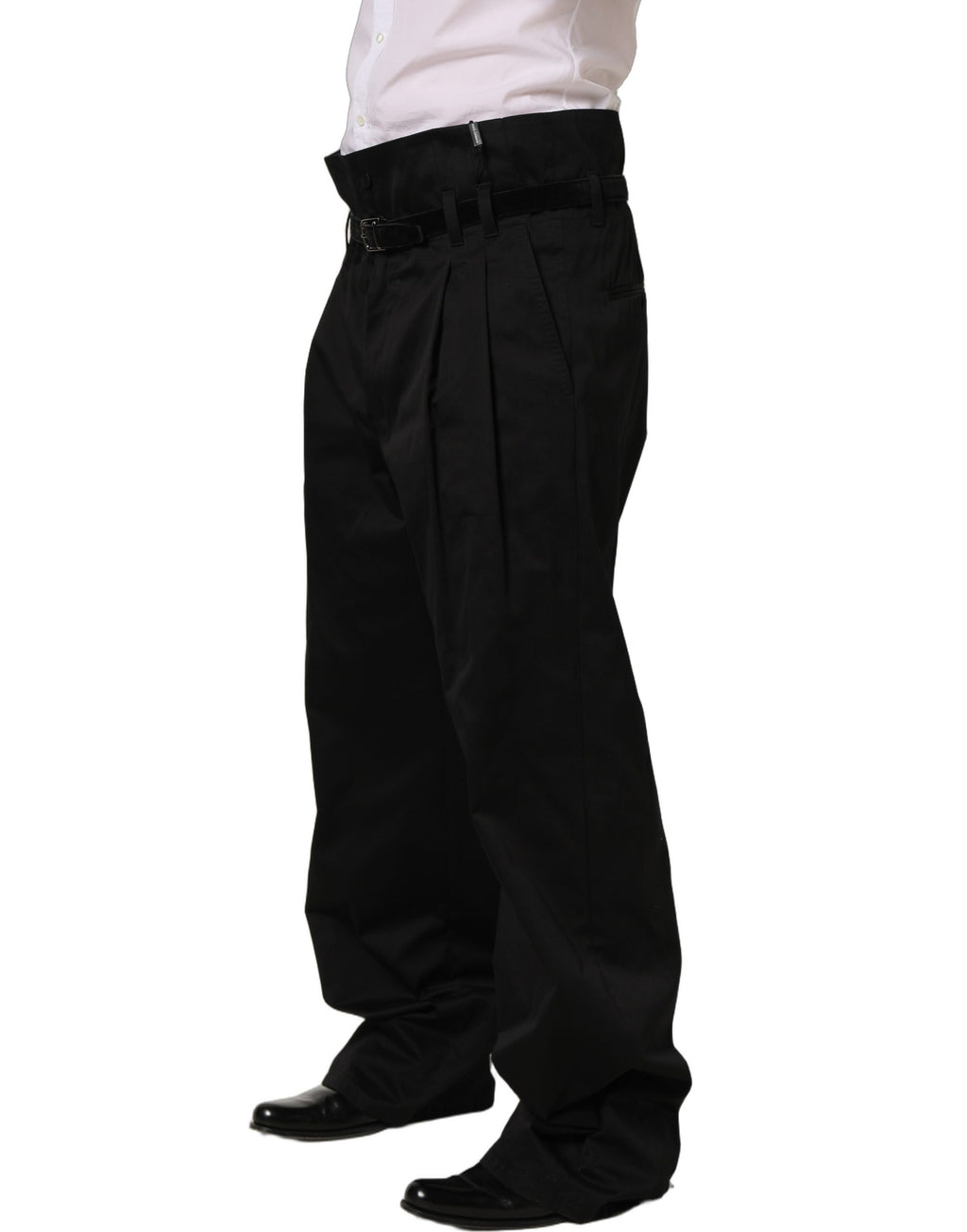 Dolce & Gabbana Black Cotton Straight Leg DressTrouser Pants