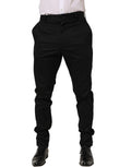 Dolce & Gabbana Black Cotton Tapered Leg Dress Trouser Pants