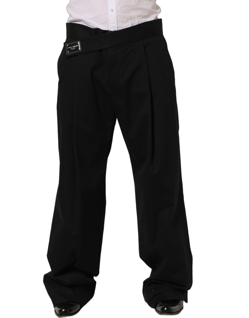 Dolce & Gabbana Black Cotton Straight Leg DressTrouser Pants
