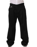 Dolce & Gabbana Black Cotton Straight Leg DressTrouser Pants