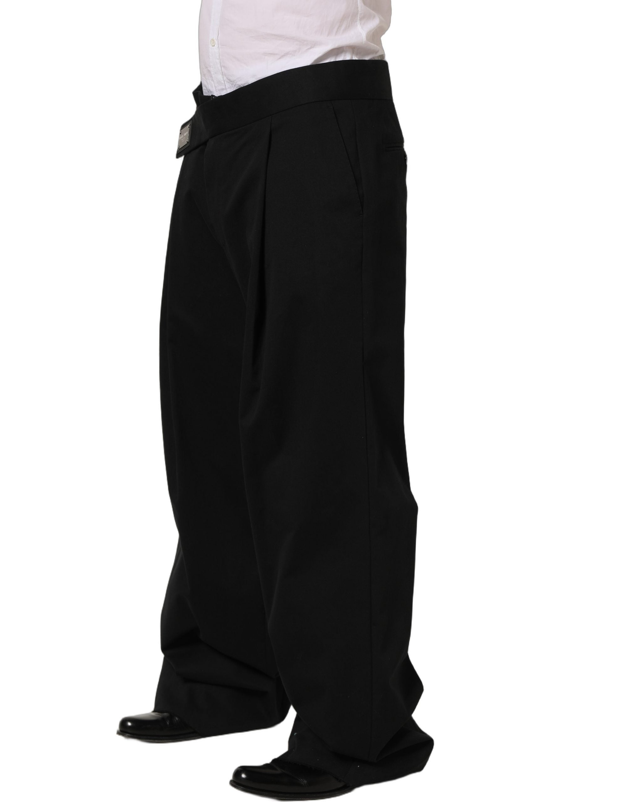Dolce & Gabbana Black Cotton Straight Leg DressTrouser Pants