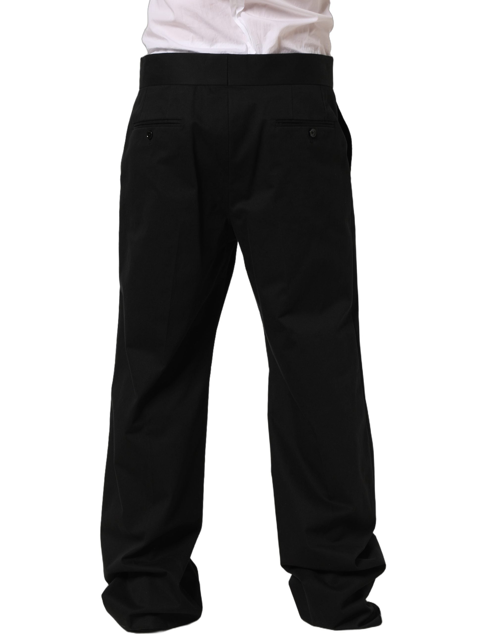 Dolce & Gabbana Black Cotton Straight Leg DressTrouser Pants
