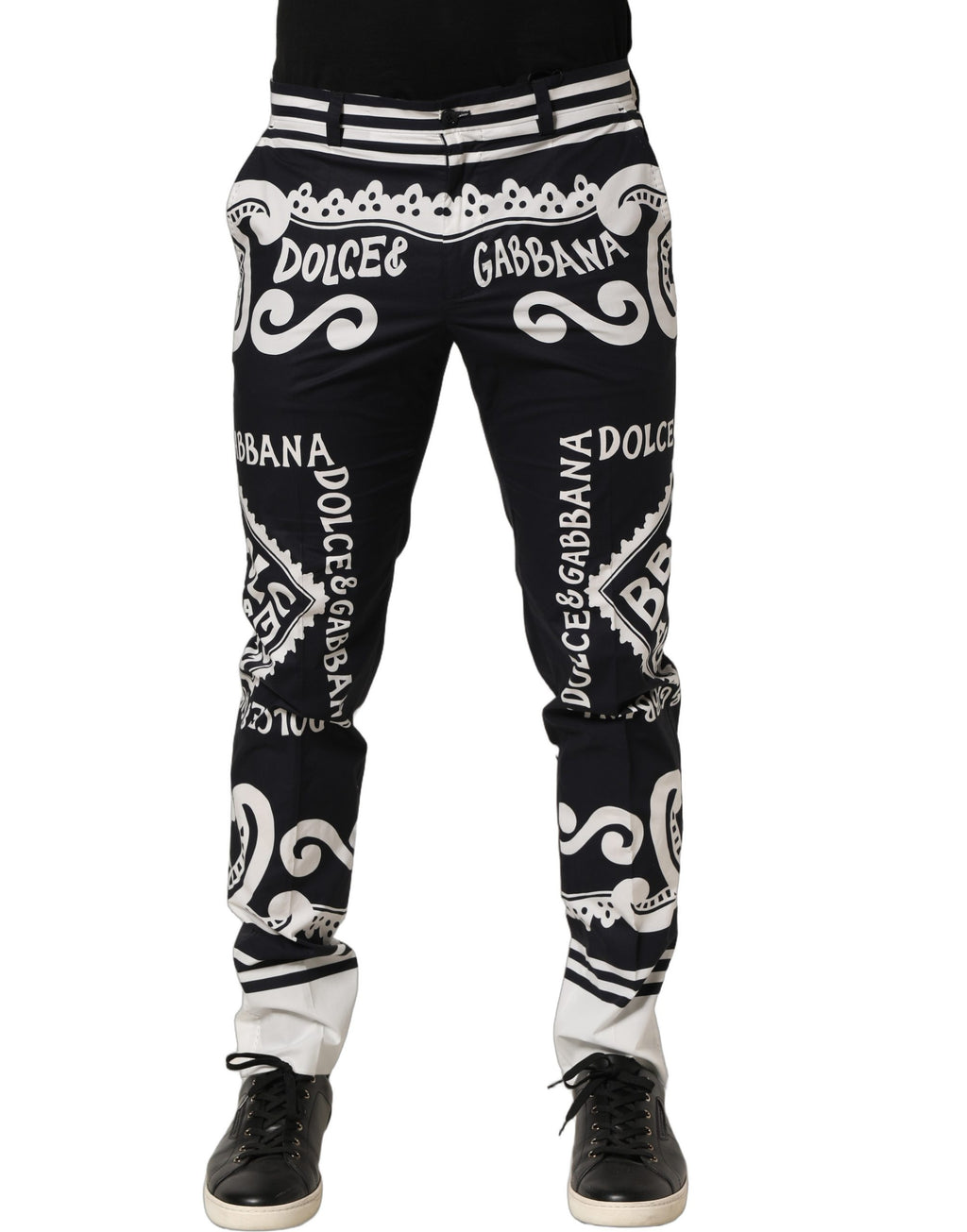 Dolce & Gabbana Black Cotton Poplin MarinaPrint Trouser Pants