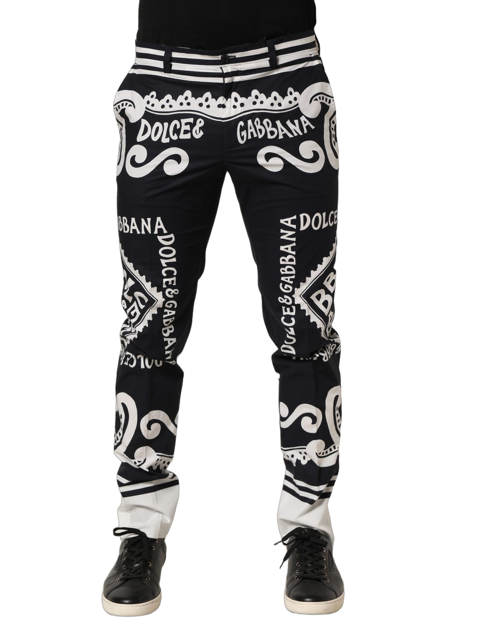 Dolce & Gabbana Black Cotton Poplin MarinaPrint Trouser Pants