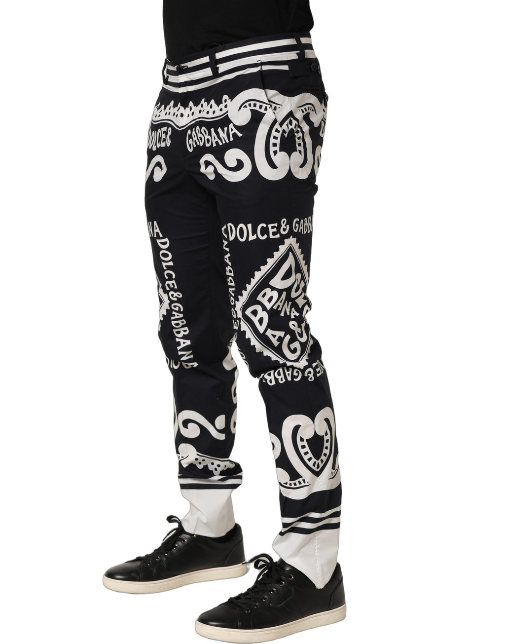 Dolce & Gabbana Black Cotton Poplin MarinaPrint Trouser Pants