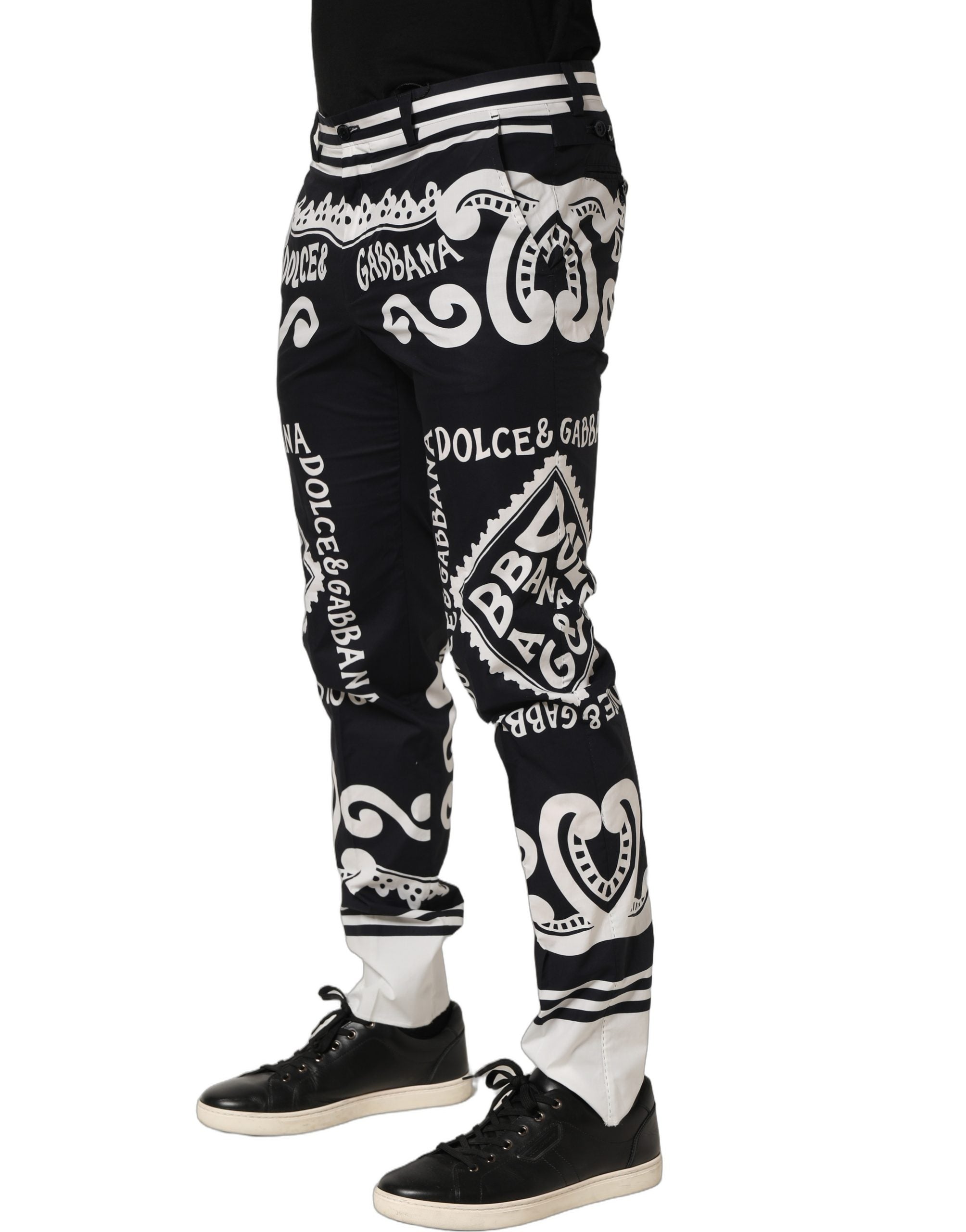 Dolce & Gabbana Black Cotton Poplin MarinaPrint Trouser Pants