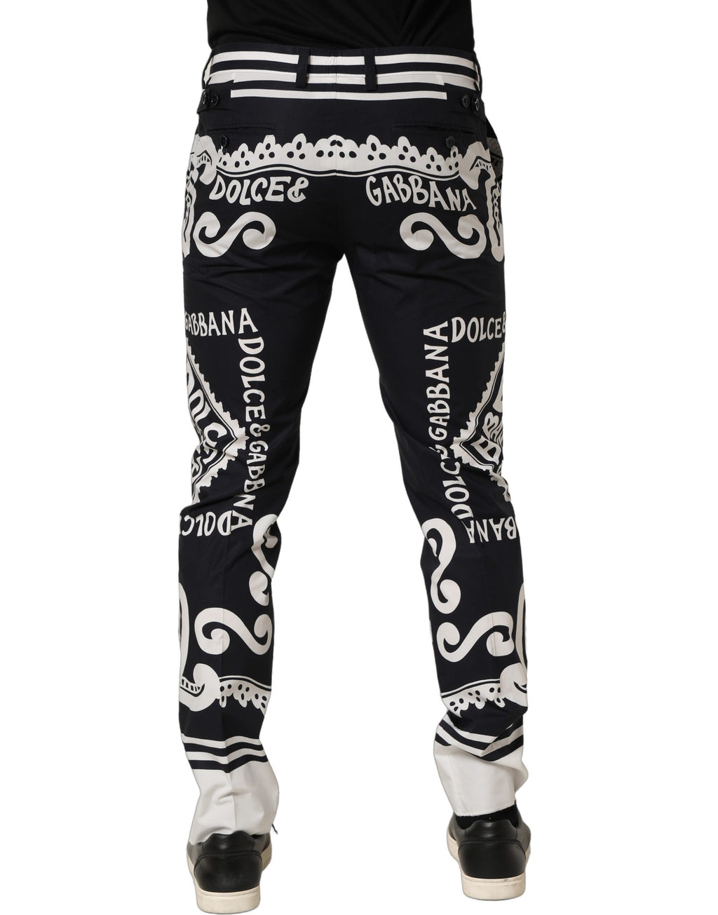 Dolce & Gabbana Black Cotton Poplin MarinaPrint Trouser Pants