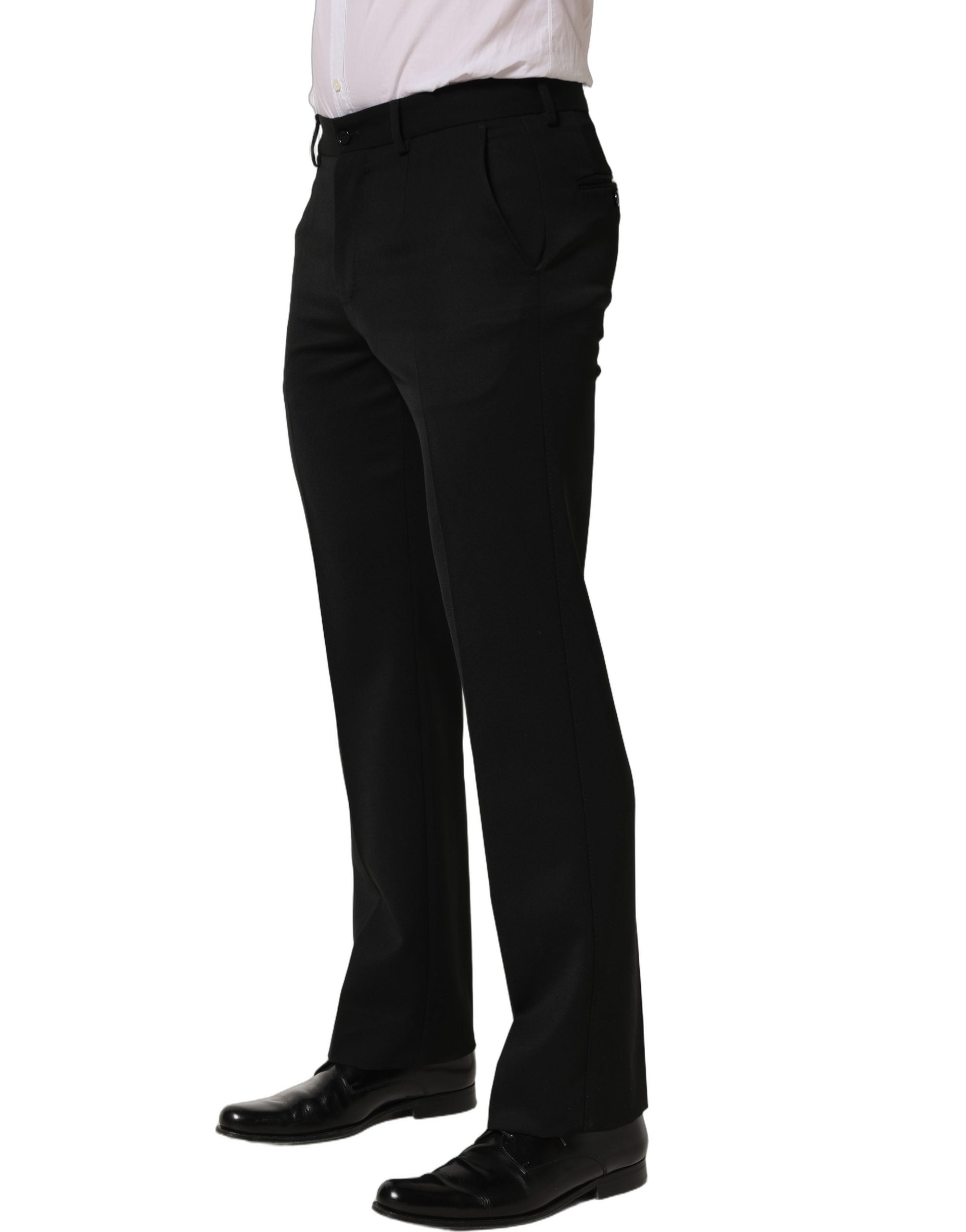 Dolce & Gabbana Black Wool Tapered Men Dress Trouser Pants