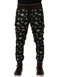 Dolce & Gabbana Pants Black Ring Print Silk Jogging Trousers