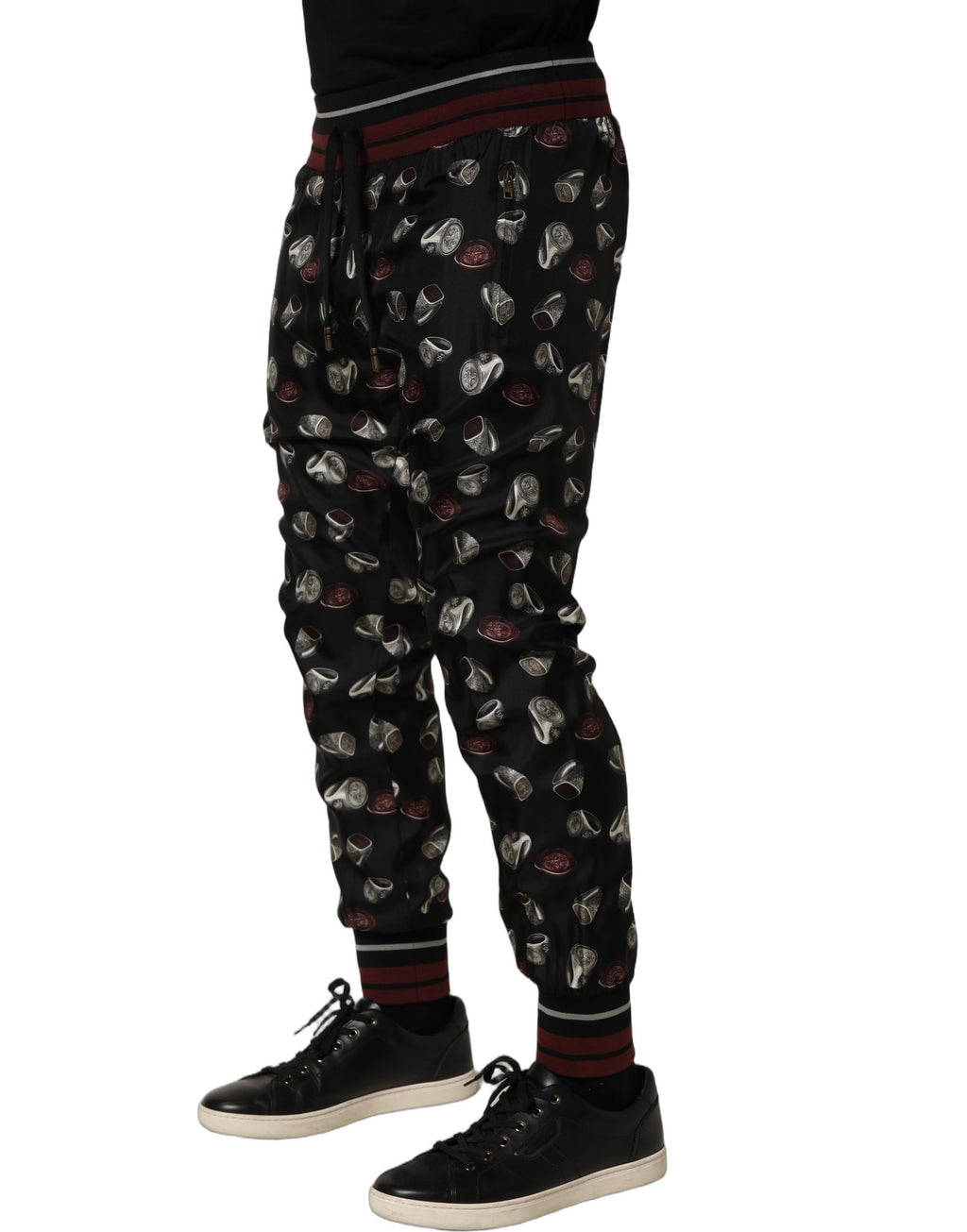 Dolce & Gabbana Pants Black Ring Print Silk Jogging Trousers
