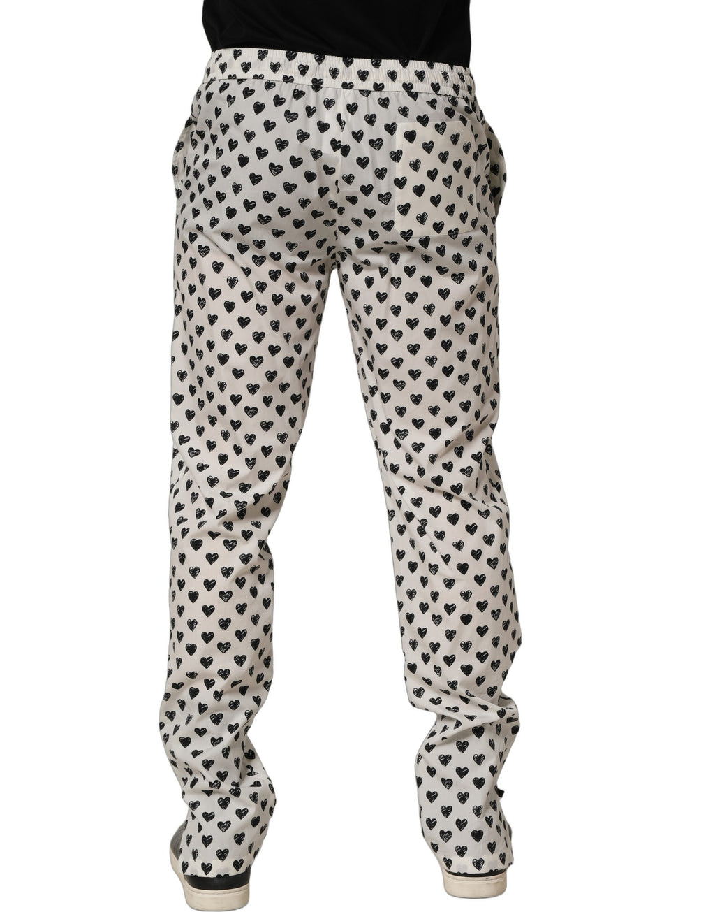 Dolce & Gabbana White Graphic Heart Print Men Trousers Pants