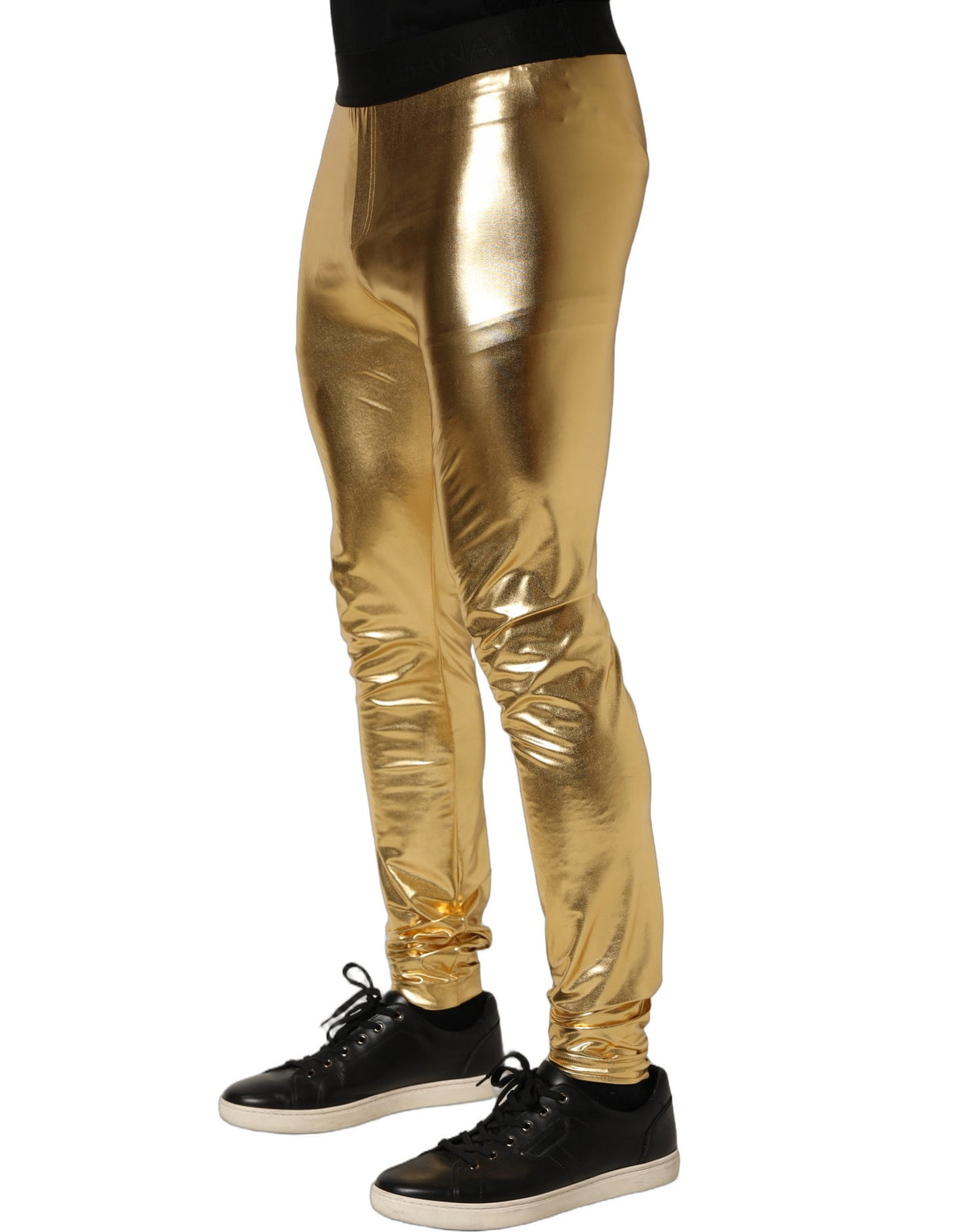 Dolce & Gabbana Gold Metallic Polyester Skinny Trousers Pants