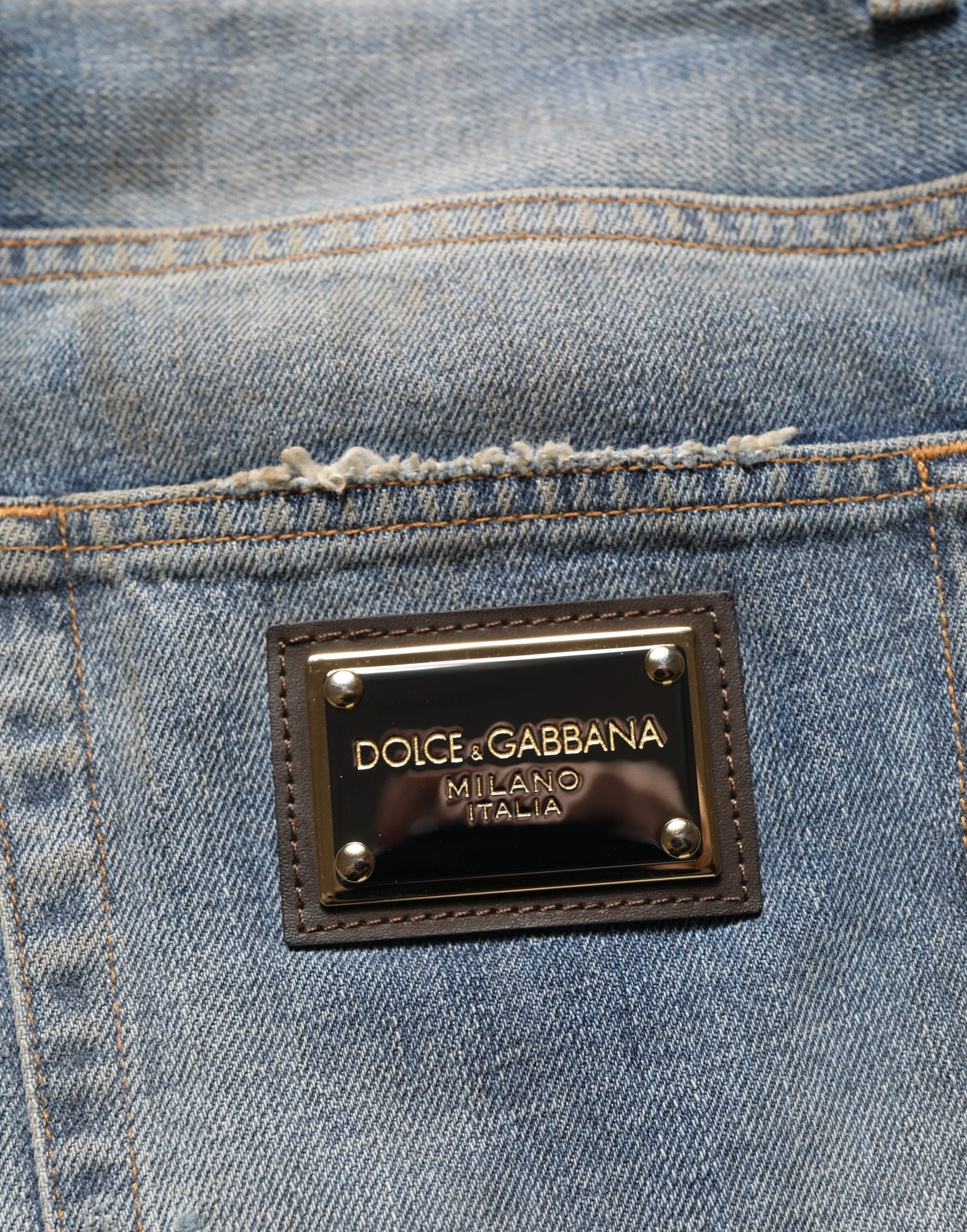 Dolce & Gabbana Blue Cotton Distressed Straight Denim Jeans