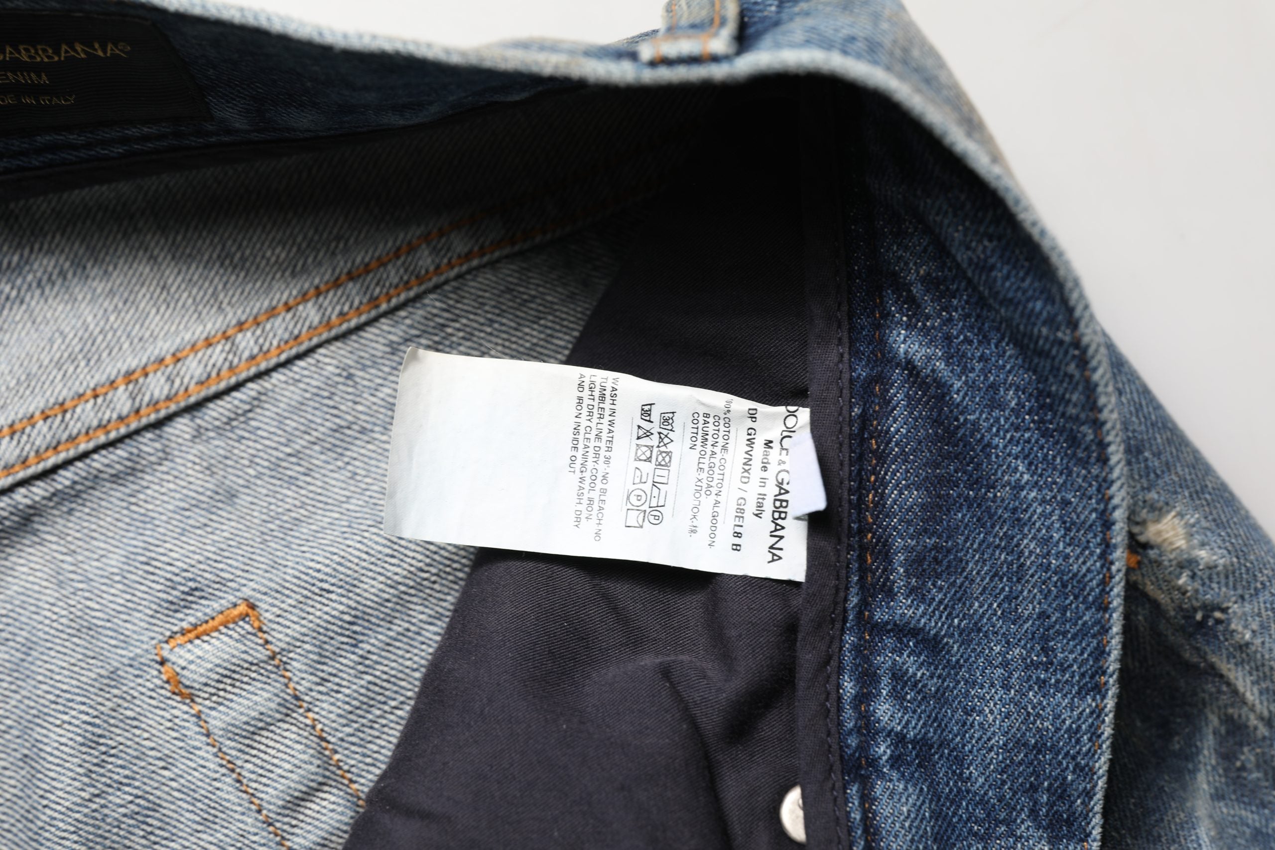 Dolce & Gabbana Blue Cotton Distressed Straight Denim Jeans