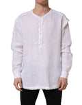 Dolce & Gabbana White Linen Logo Long Sleeves Casual Shirt