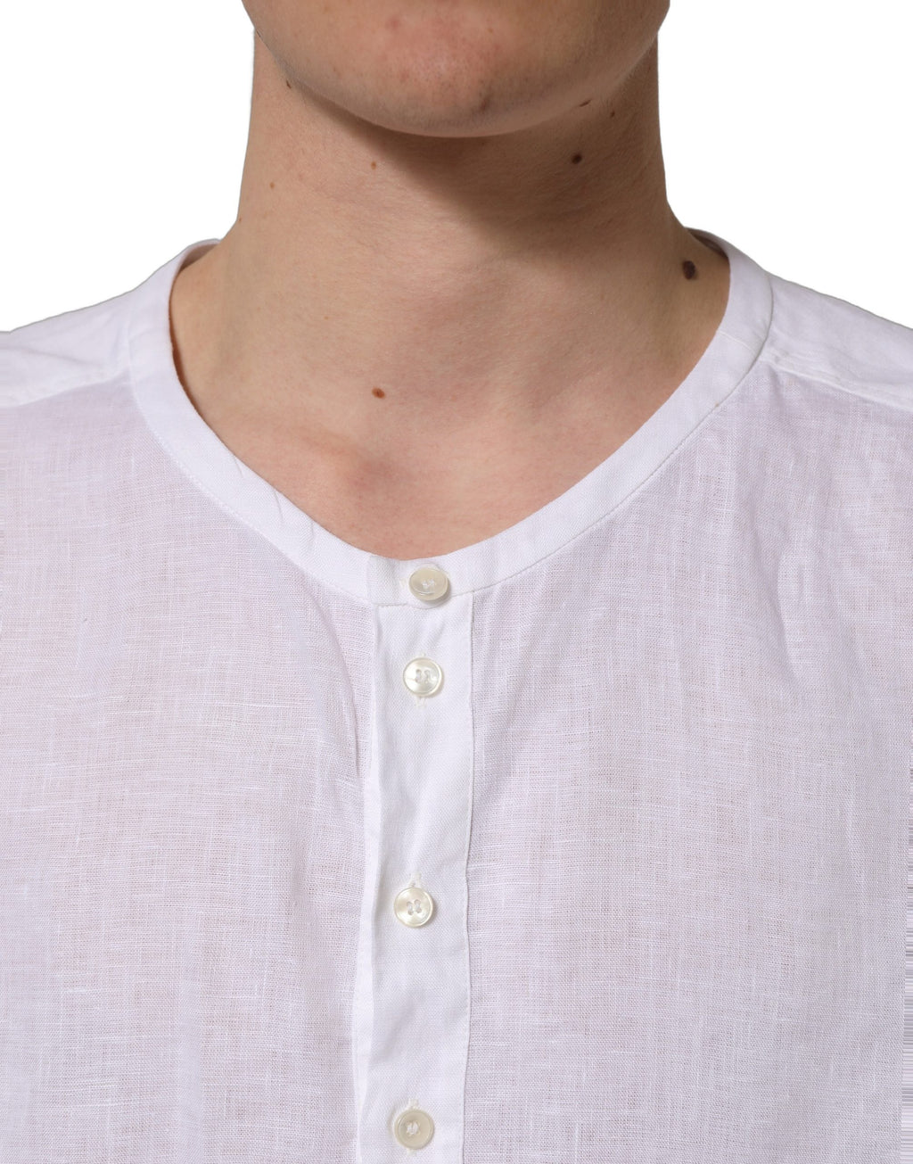 Dolce & Gabbana White Linen Logo Long Sleeves Casual Shirt