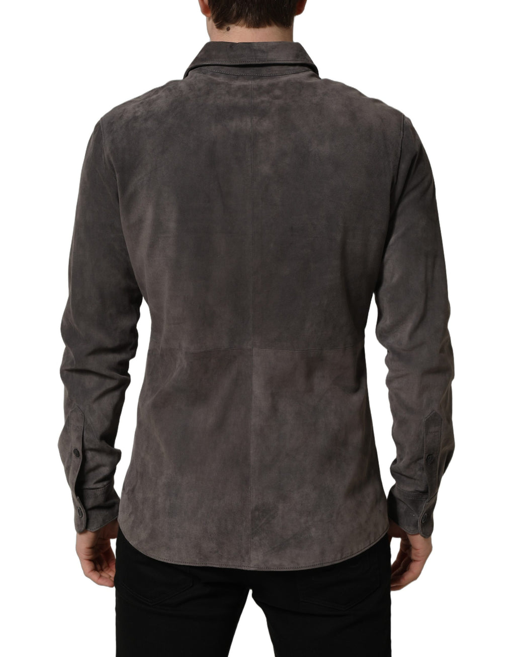 Dolce & Gabbana Gray Suede Long Sleeves Button Down Shirt